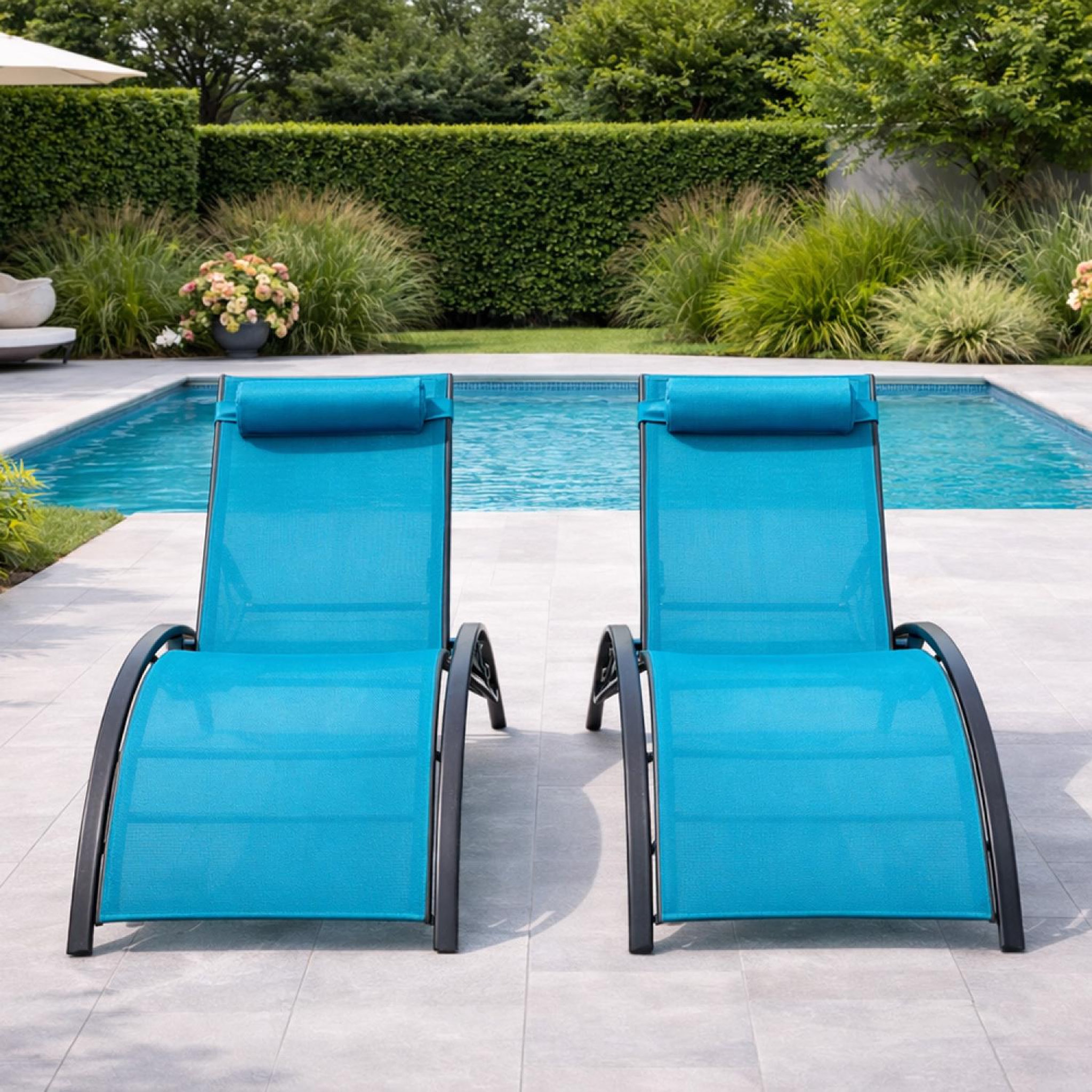 Voir la diapositive 5 : CONCEPT USINE Lot de 2 transats ajustables gris et bleu cali