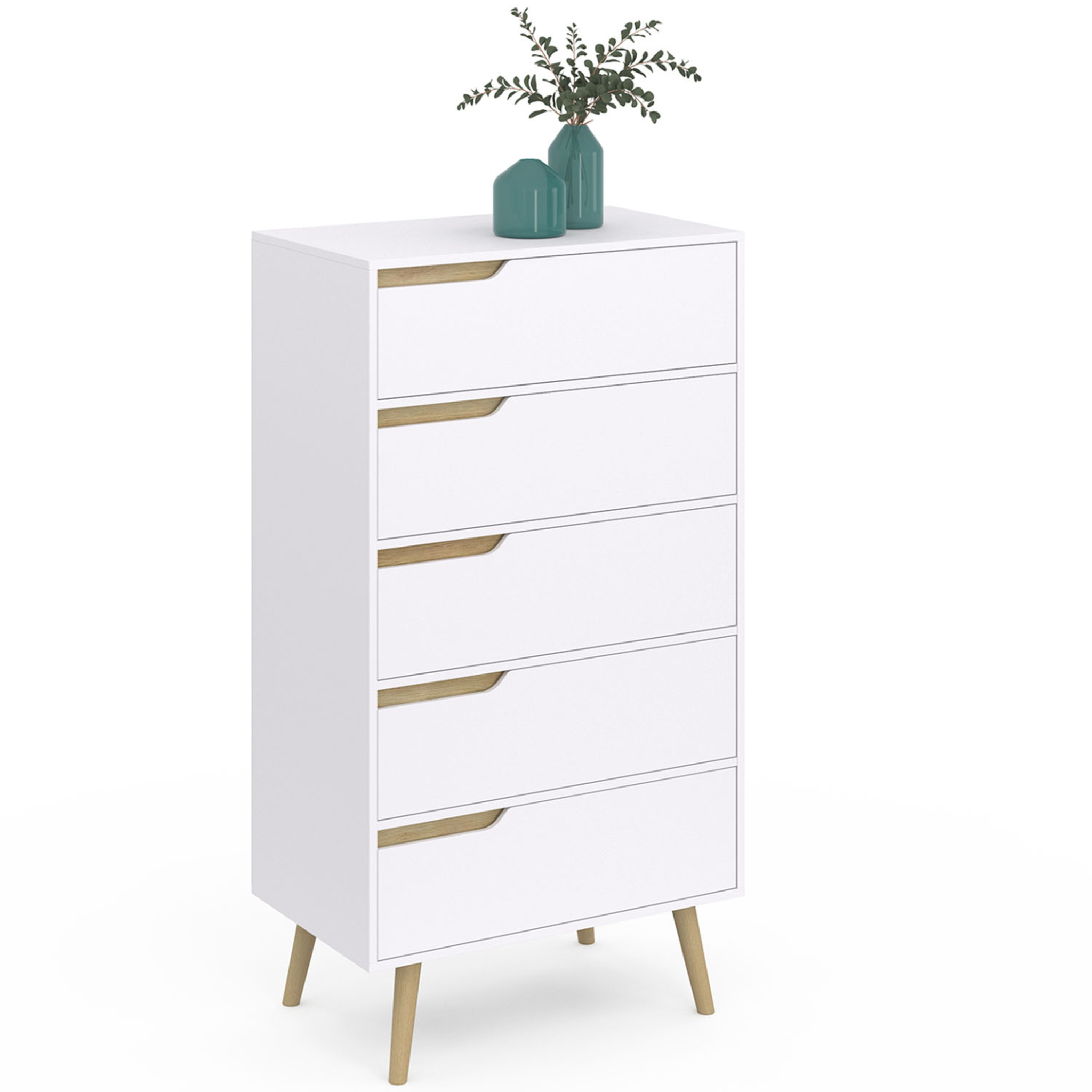 ID MARKET Chiffonnier 5 tiroirs helsinki 60x36x110 cm commode semainier blanc design scandinave