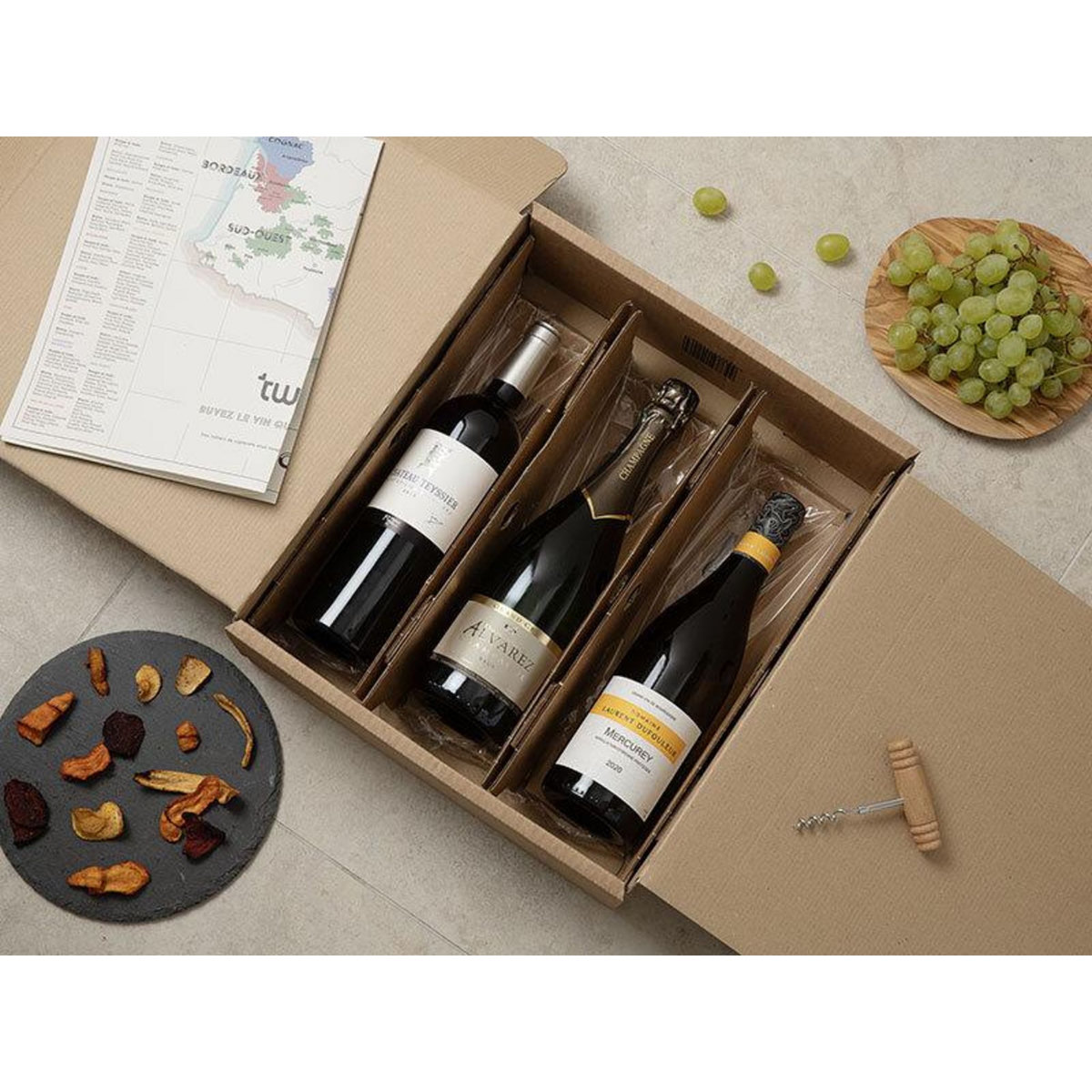 Smartbox Coffret de 3 bouteilles : vin rouge, vin blanc et champagne livrés à domicile - Coffret Cadeau Gastronomie
