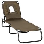 OUTSUNNY Bain de soleil pliable transat inclinable 4 positions chaise longue de lecture 3 coussins fournis marron