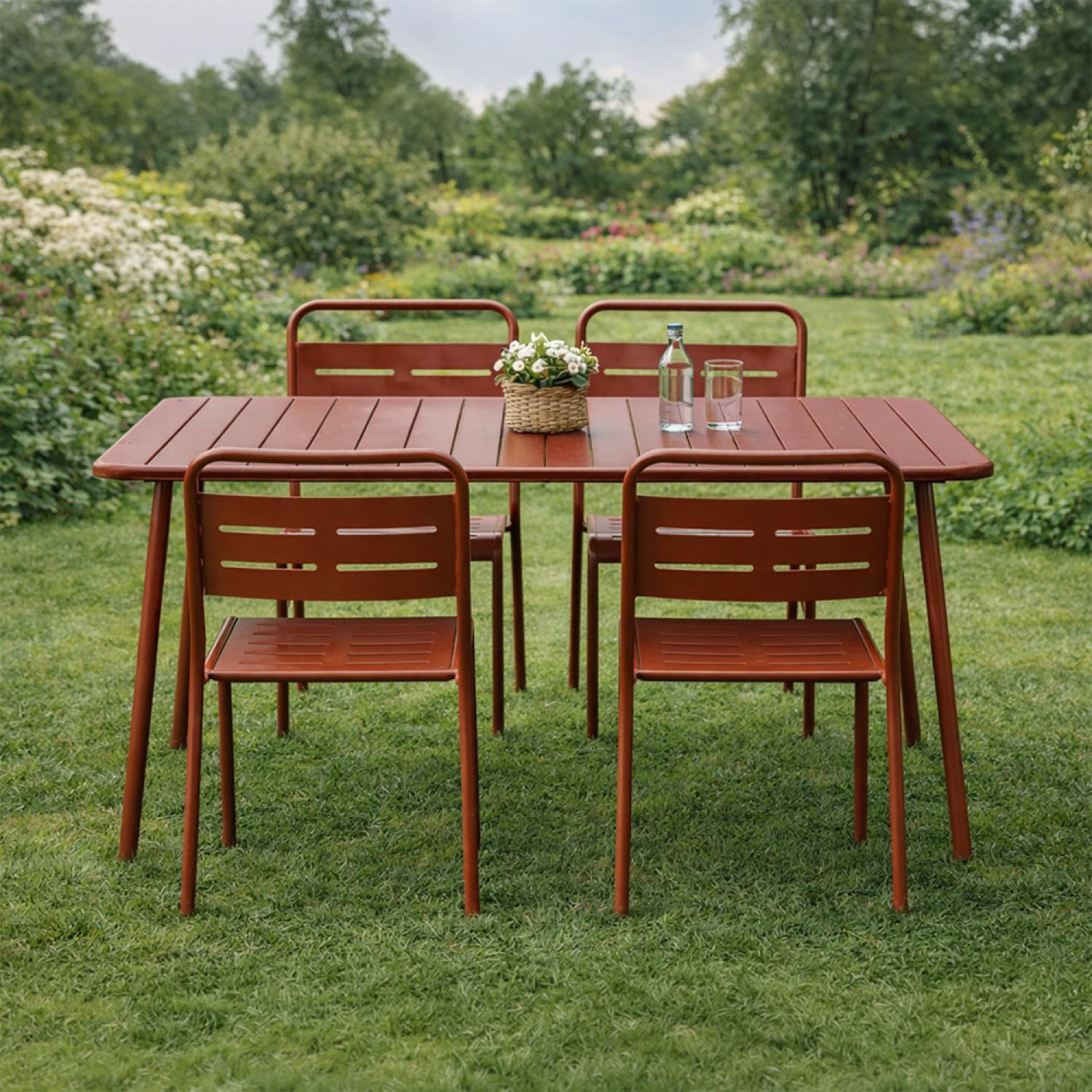 Voir la diapositive 6 : CONCEPT USINE Ensemble table de jardin 120 cm et 4 chaises terracotta bergame