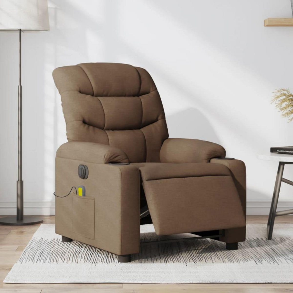 VIDAXL Fauteuil inclinable de massage electrique marron tissu