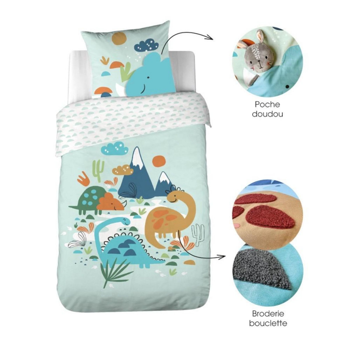 COTE DECO Housse de couette 140x200 réversible + 1 taie en coton adouci