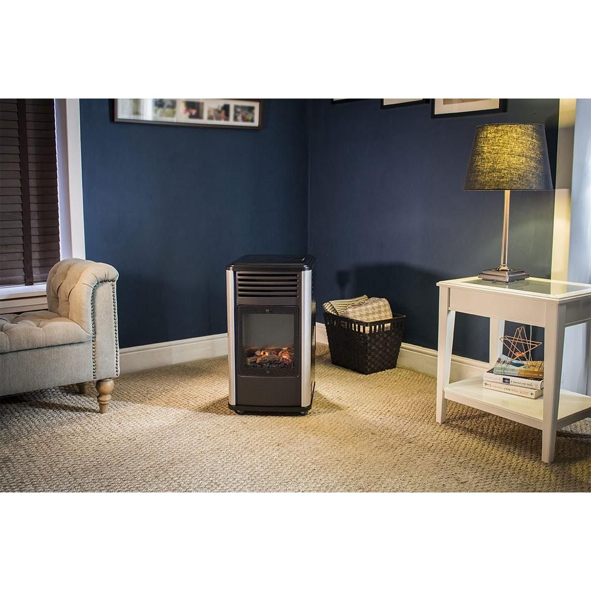 SAHARA Chauffage à gaz 3.4 KW mobile Effet feu + Tuyau gaz + Détendeur butane Manhattan SAHARA