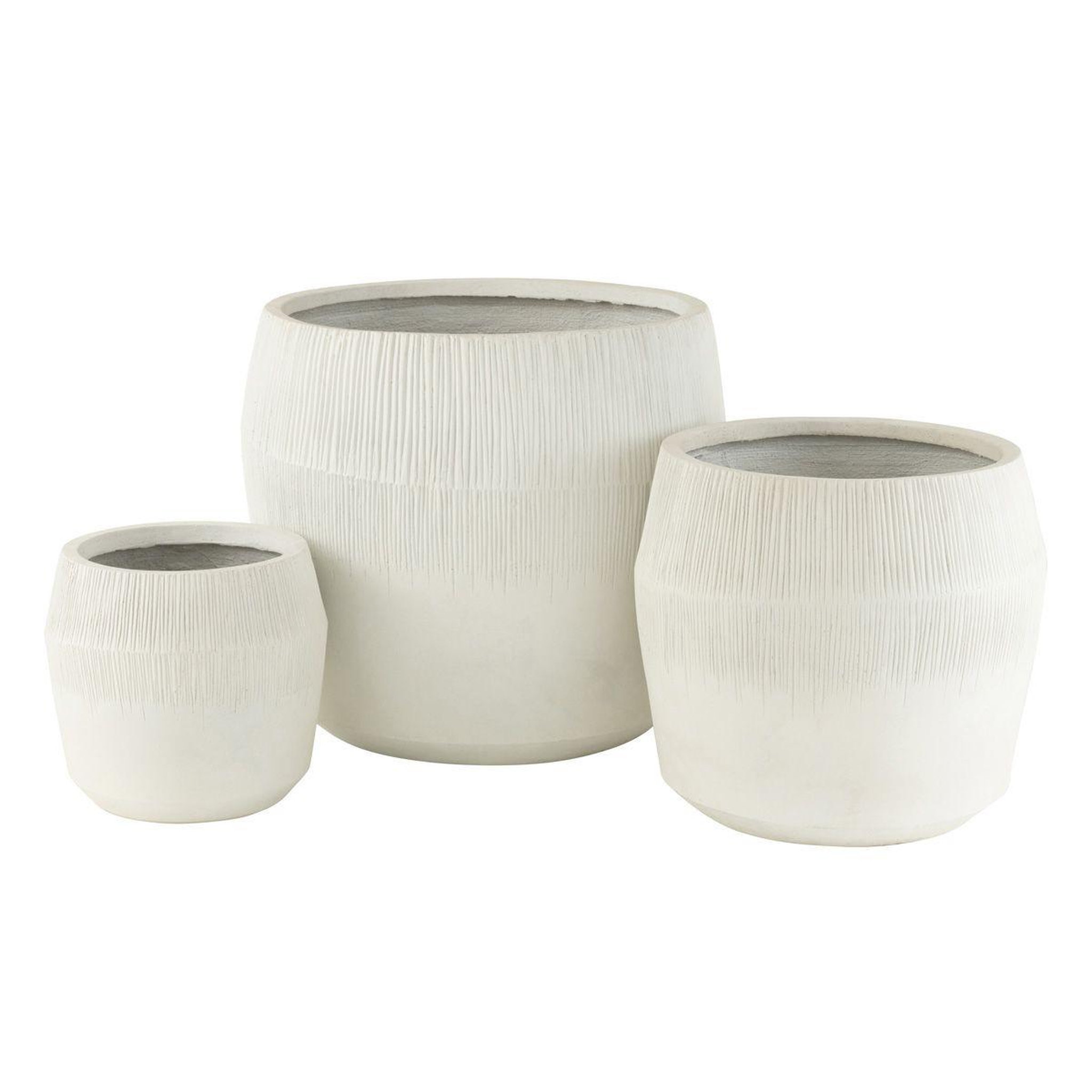 J-LINE Lot de 3 cache-pots en argile  abel  55cm blanc