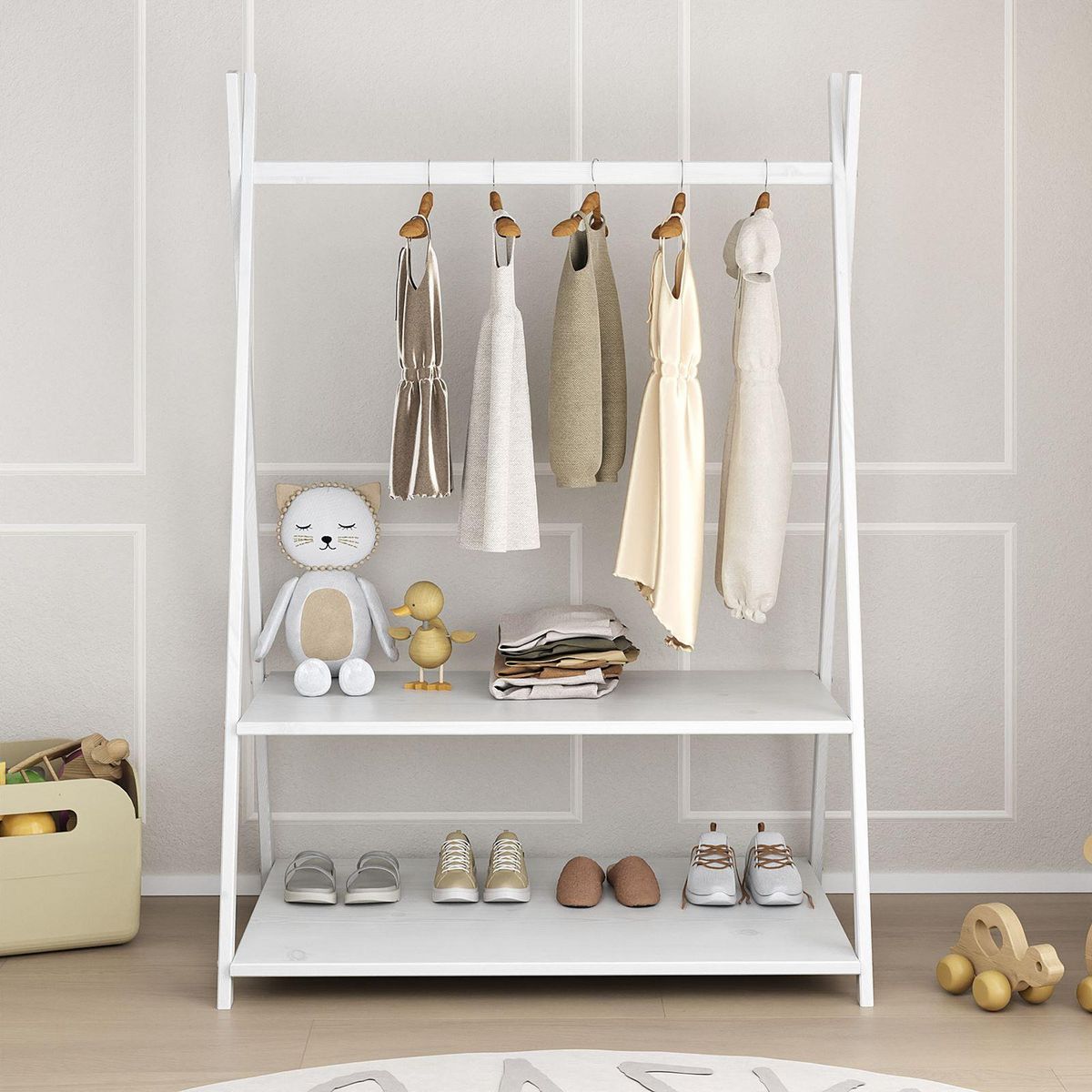 IDIMEX Penderie enfant DANILO avec étagères, en pin massif