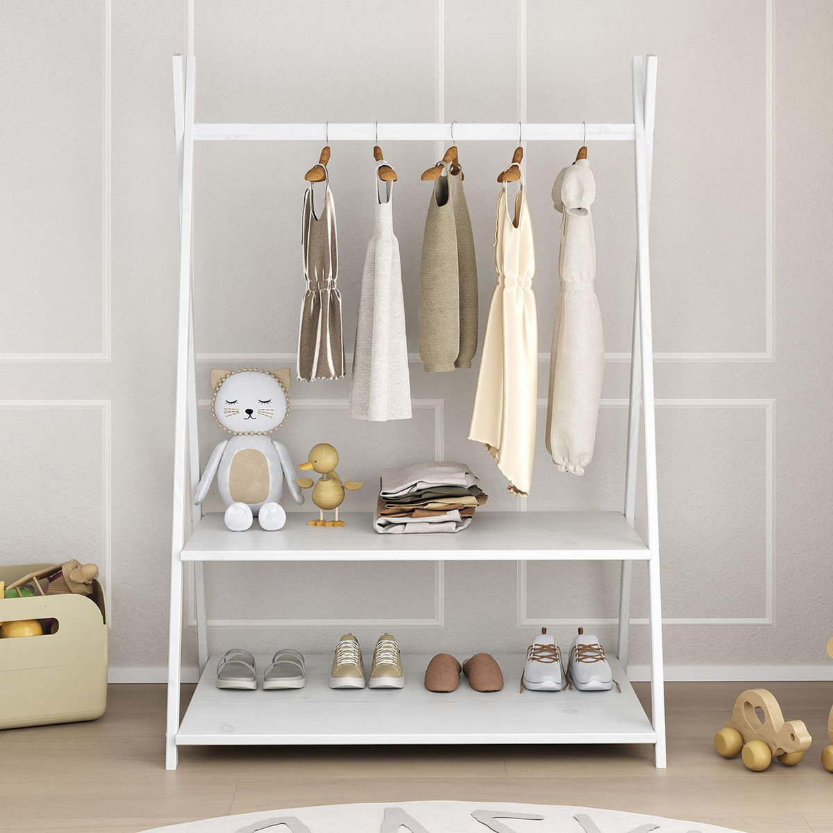 IDIMEX Penderie enfant DANILO avec étagères, en pin massif