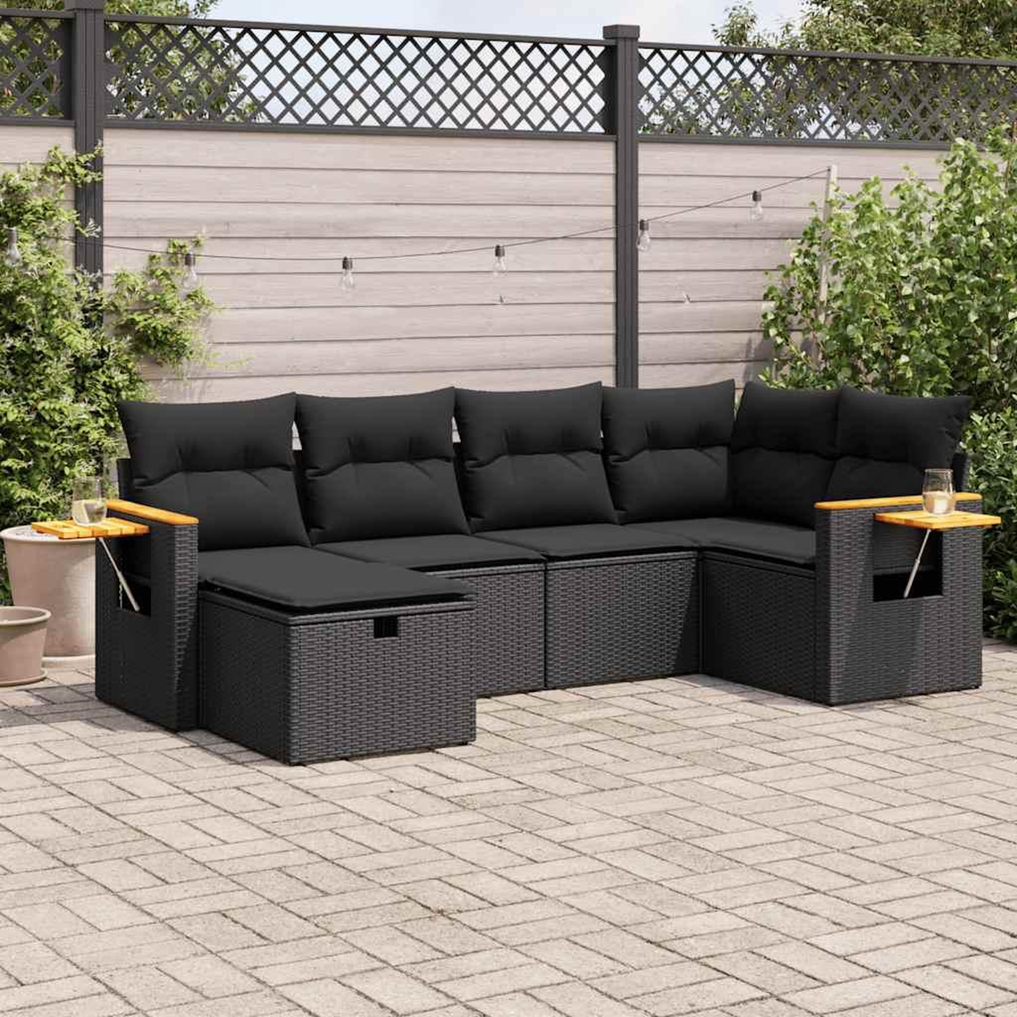 VIDAXL Salon de jardin 6 pcs avec coussins noir resine tressee