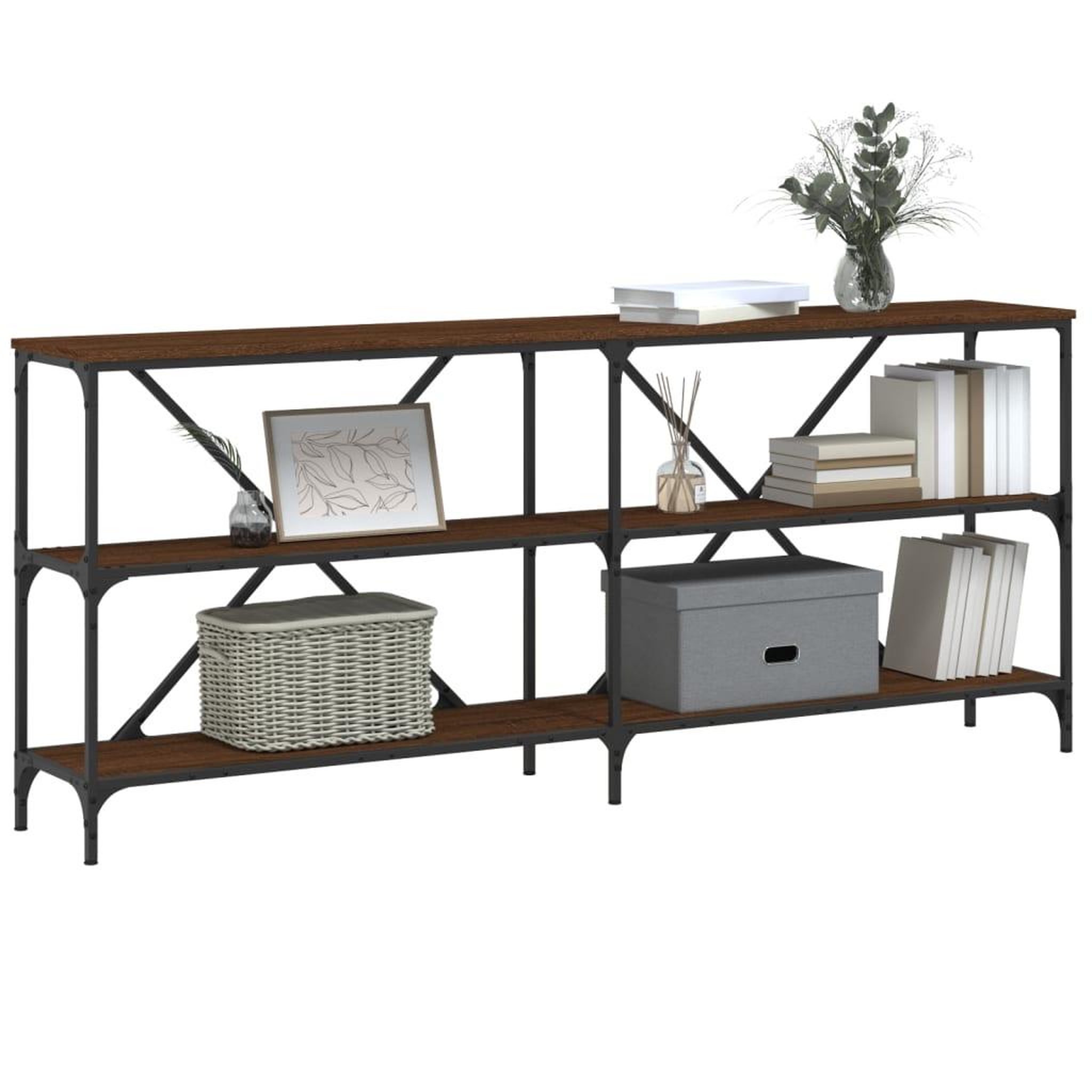 Voir la diapositive 3 : VIDAXL Table console chene marron 180x30x75 bois d'ingenierie et fer