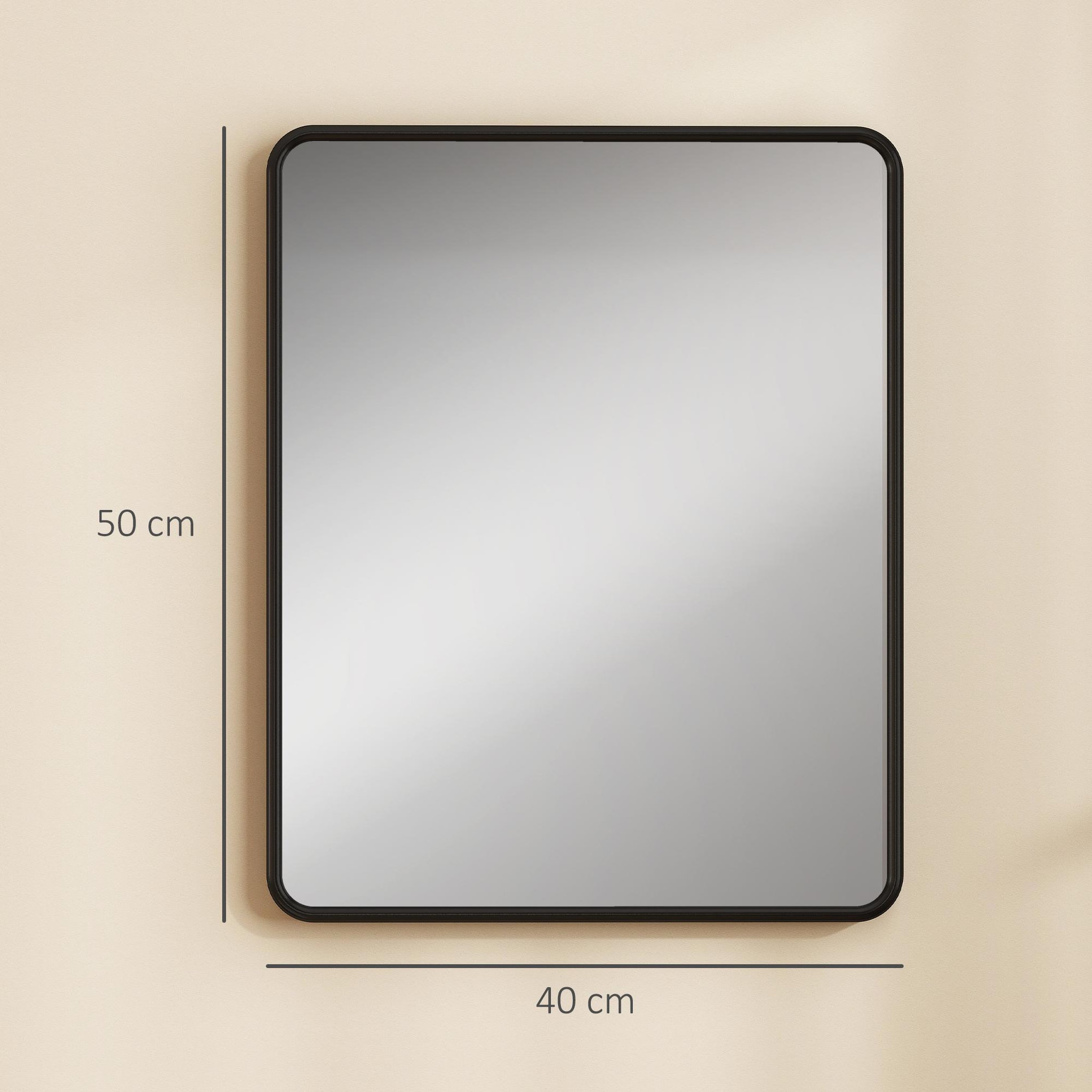 Voir la diapositive 3 : HOMCOM Miroir mural rectangulaire L.40 x H.50 cm cadre métal noir