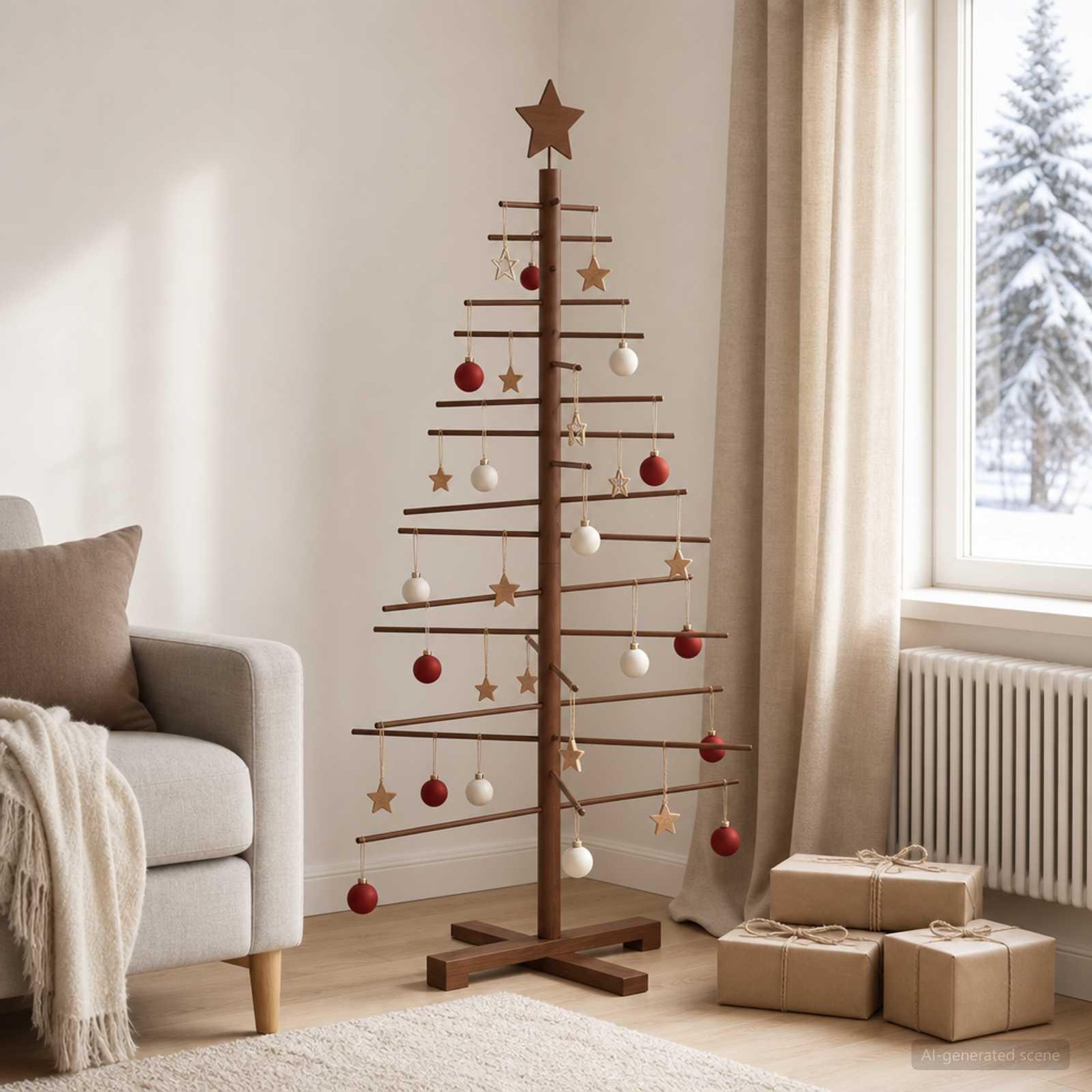 Voir la diapositive 2 : VIDAXL Arbre de Noël en bois KOTKA 125 cm Bambou et bois de pin massif