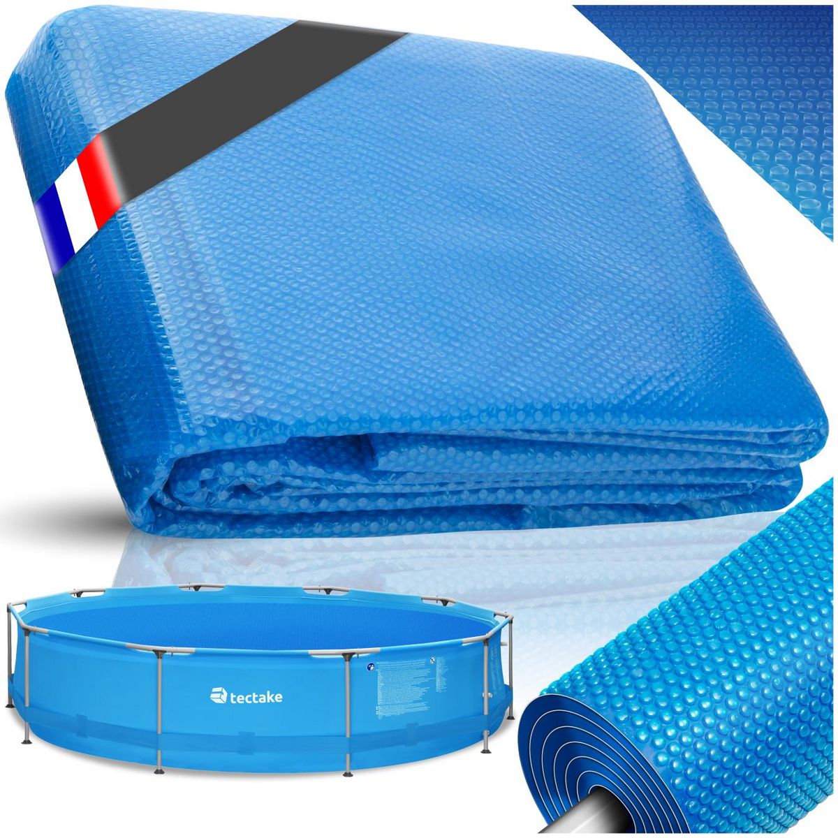 tectake Bâche de piscine rectangulaire et auto-flottante bleu Ø 381 cm