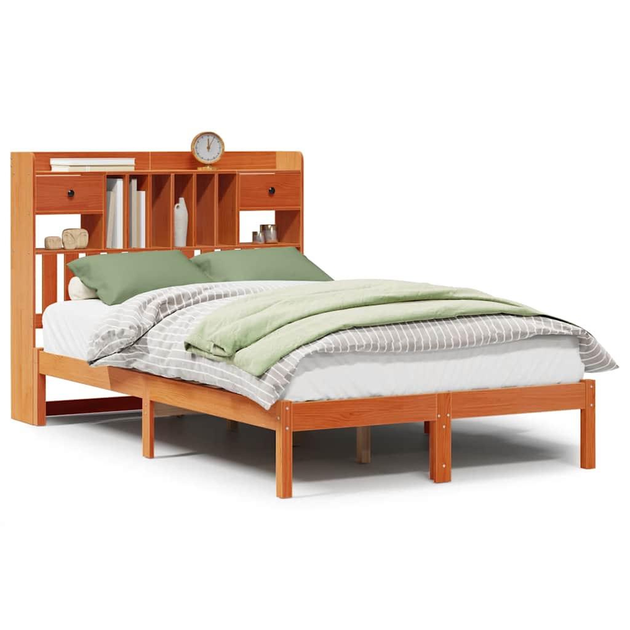 Voir la diapositive 2 : VIDAXL Lit bibliotheque sans matelas cire marron 135x190 cm pin massif