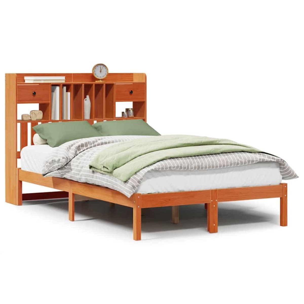 VIDAXL Lit bibliotheque sans matelas cire marron 135x190 cm pin massif
