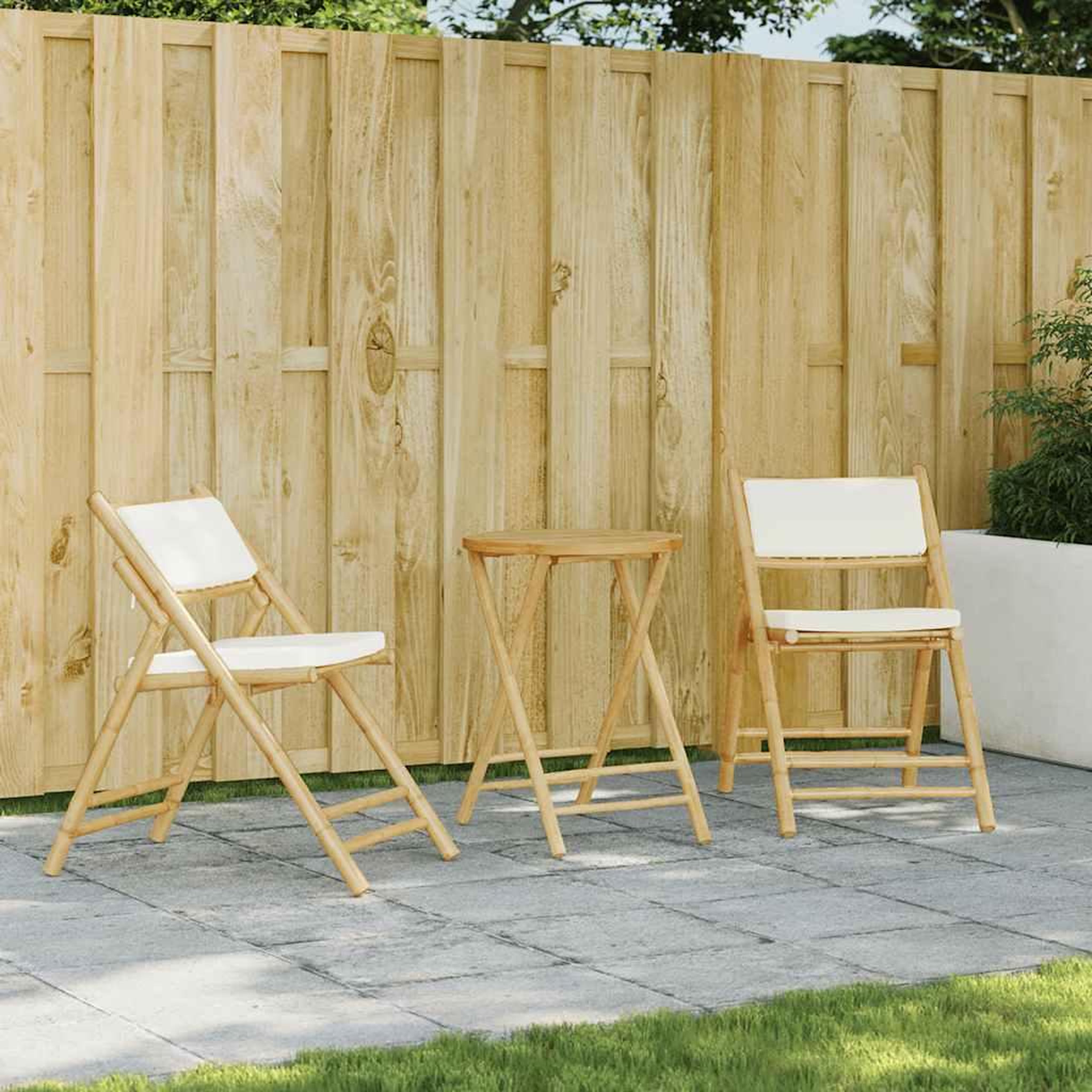 VIDAXL Chaises de bistro pliantes lot de 2 et coussins blanc creme