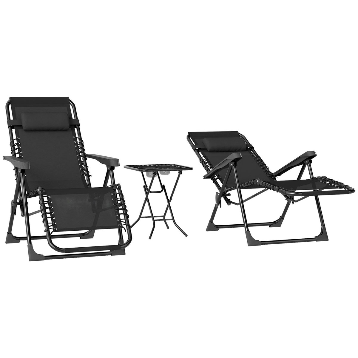 OUTSUNNY Lot de 2 chaises longues pliables inclinables zéro gravité avec table d'appoint métal textilène noir