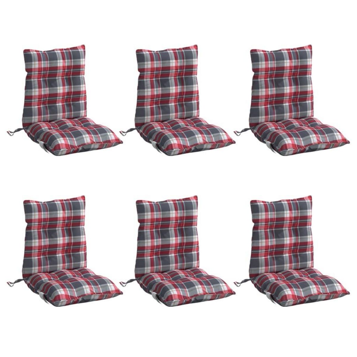 VIDAXL Coussins de chaise a dossier bas lot de 6 motif carreaux rouge