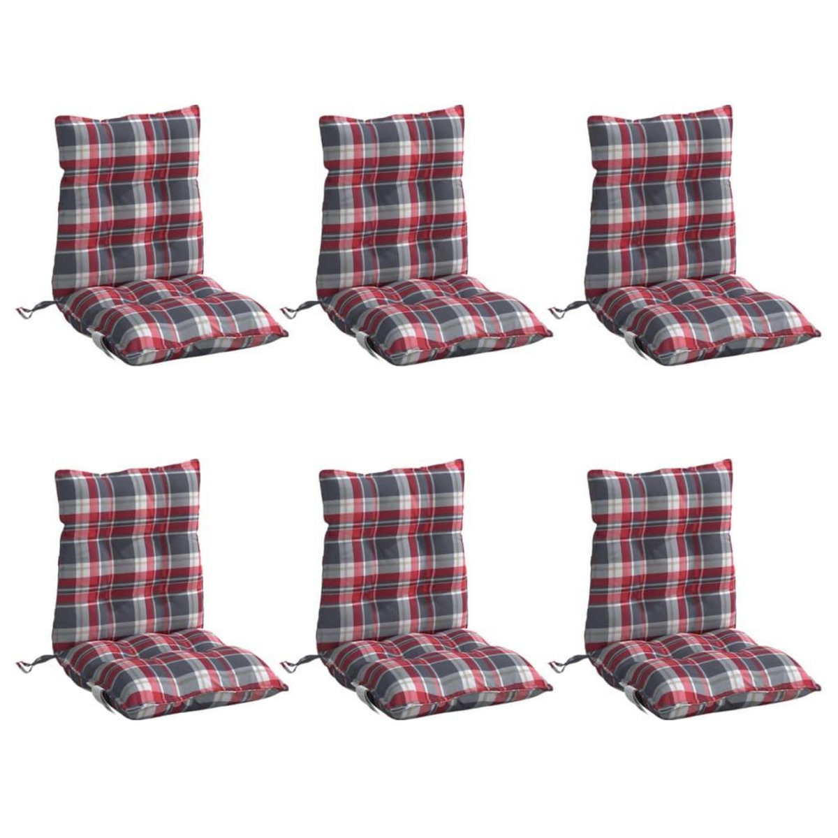 VIDAXL Coussins de chaise a dossier bas lot de 6 motif carreaux rouge