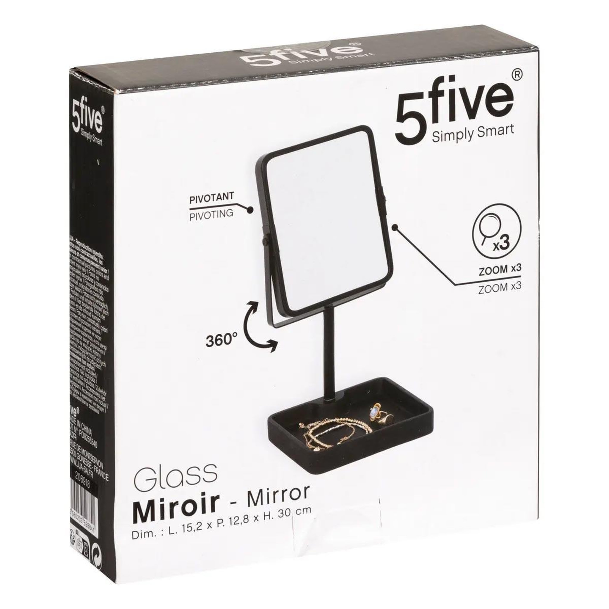 Voir la diapositive 3 : FIVE Miroir pivotant sur pied  glass  30cm noir
