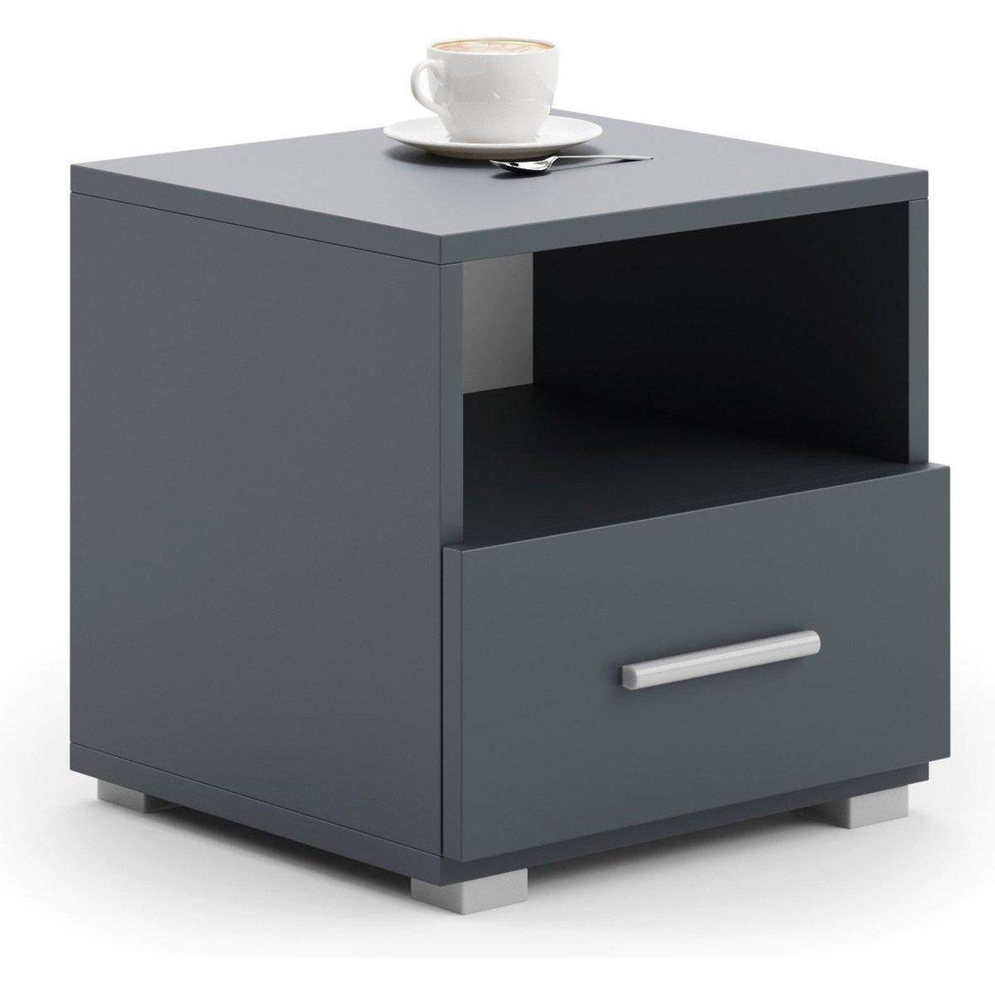 1001JOUETS Table de chevet gris - poignée aluminium