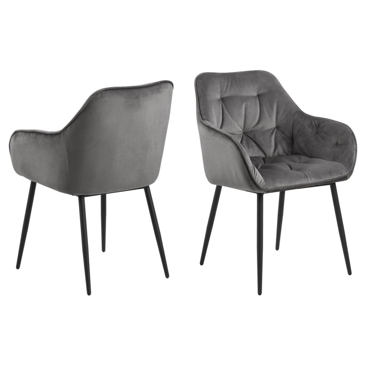 TOILINUX Lot de 2 Chaises de salle à manger Florie avec accoudoirs effet velours