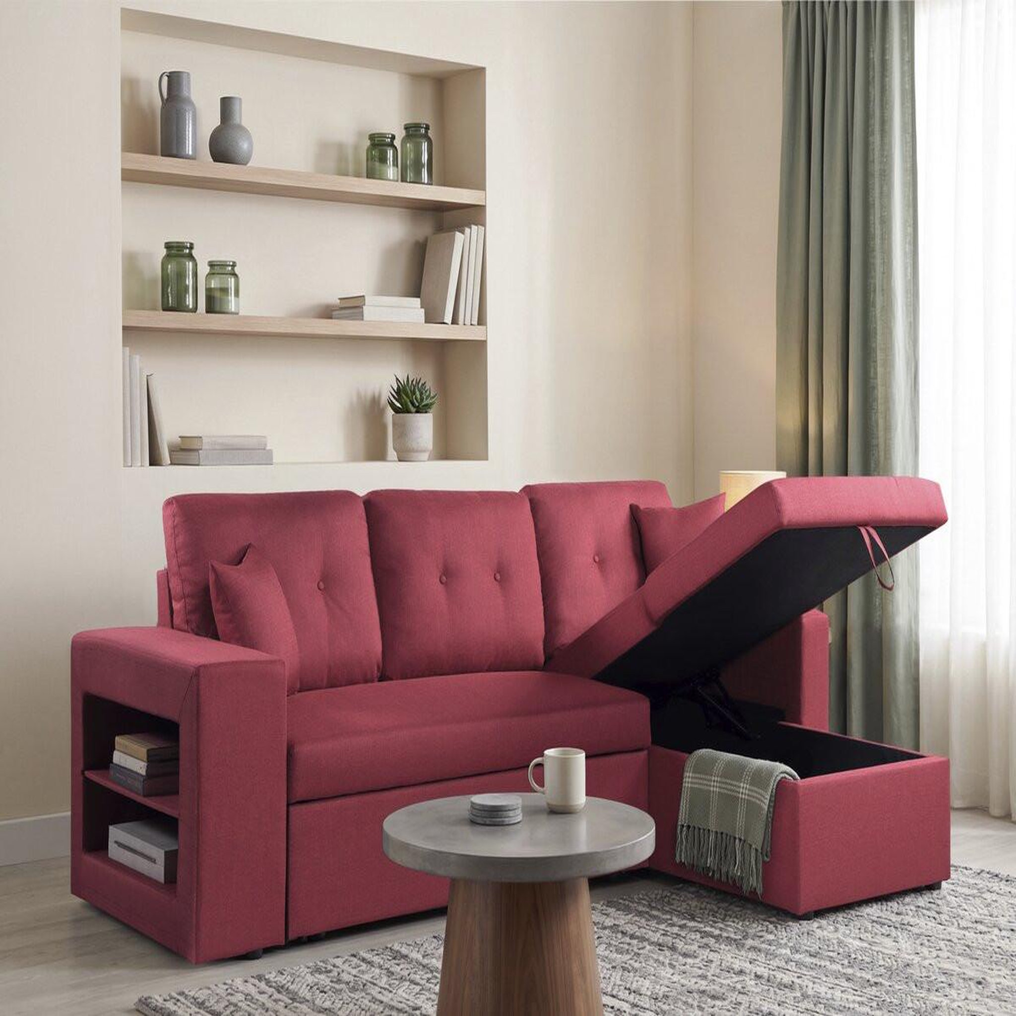 Voir la diapositive 2 : Habitat et Jardin Canapé d'angle convertible/réversible  axel  - 3 places - rouge