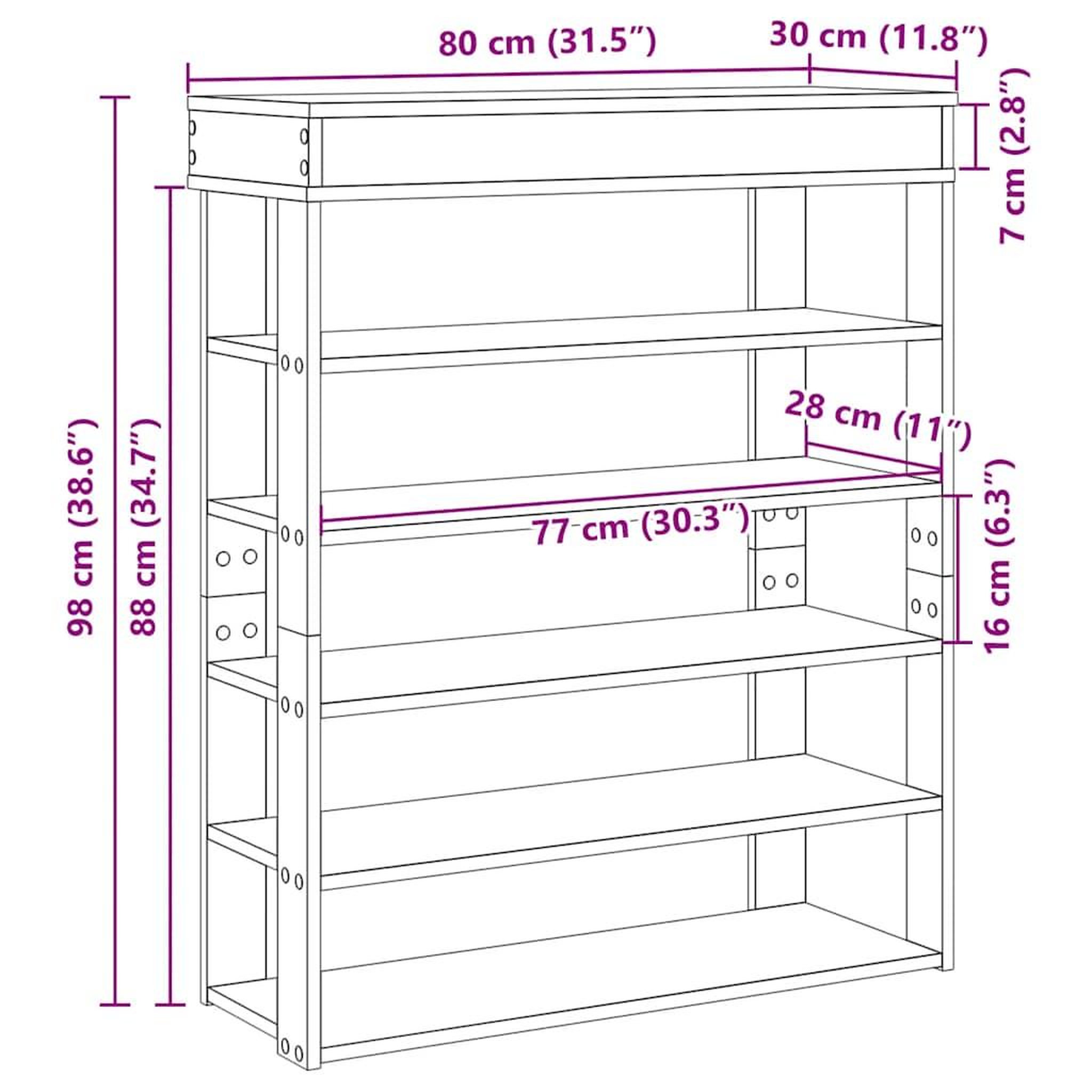 Voir la diapositive 6 : VIDAXL Etagere a chaussures sonoma gris 80x30x98 cm bois d'ingenierie
