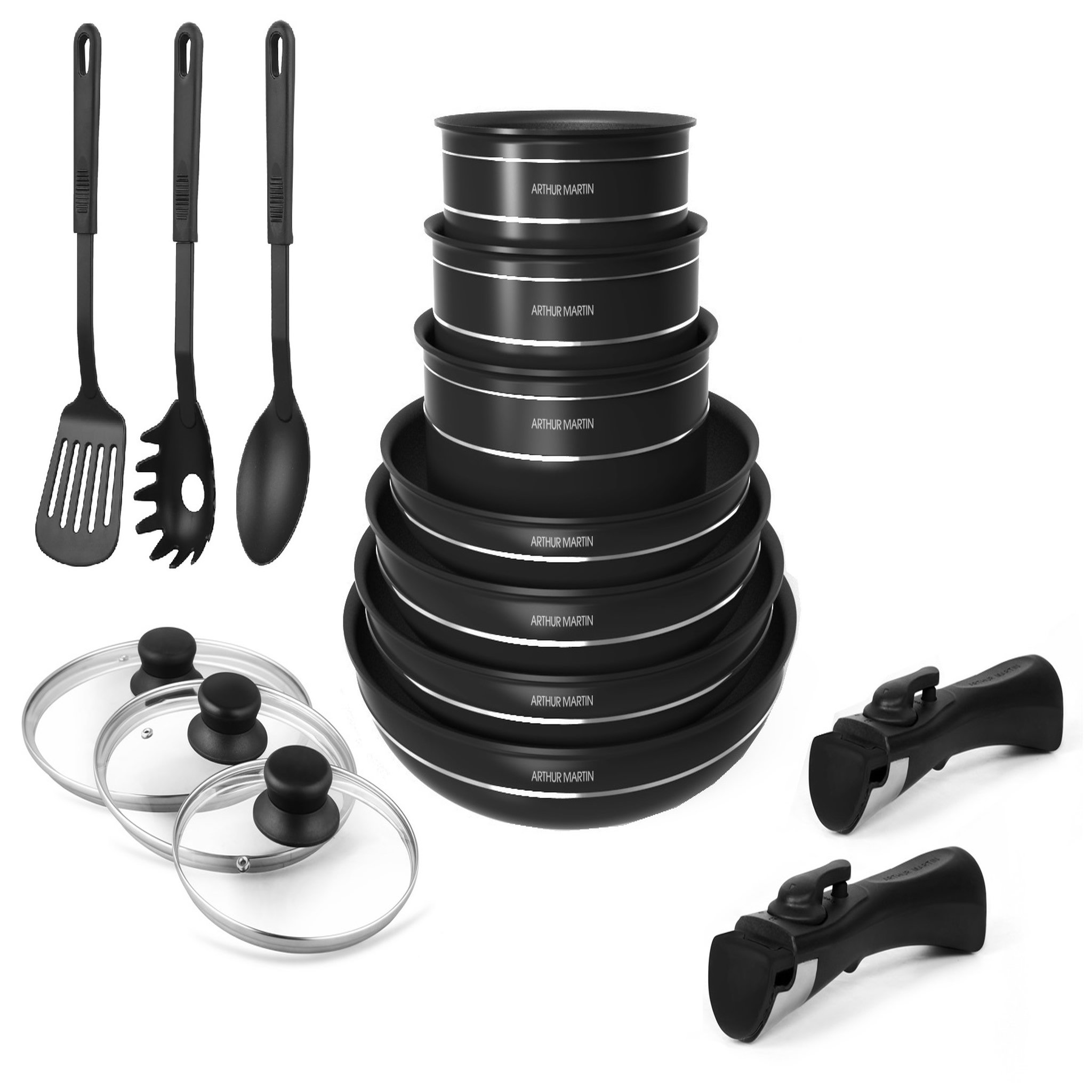 Arthur Martin Batterie de cuisine induction amovible 15 pièces aluminium anti adhérent 