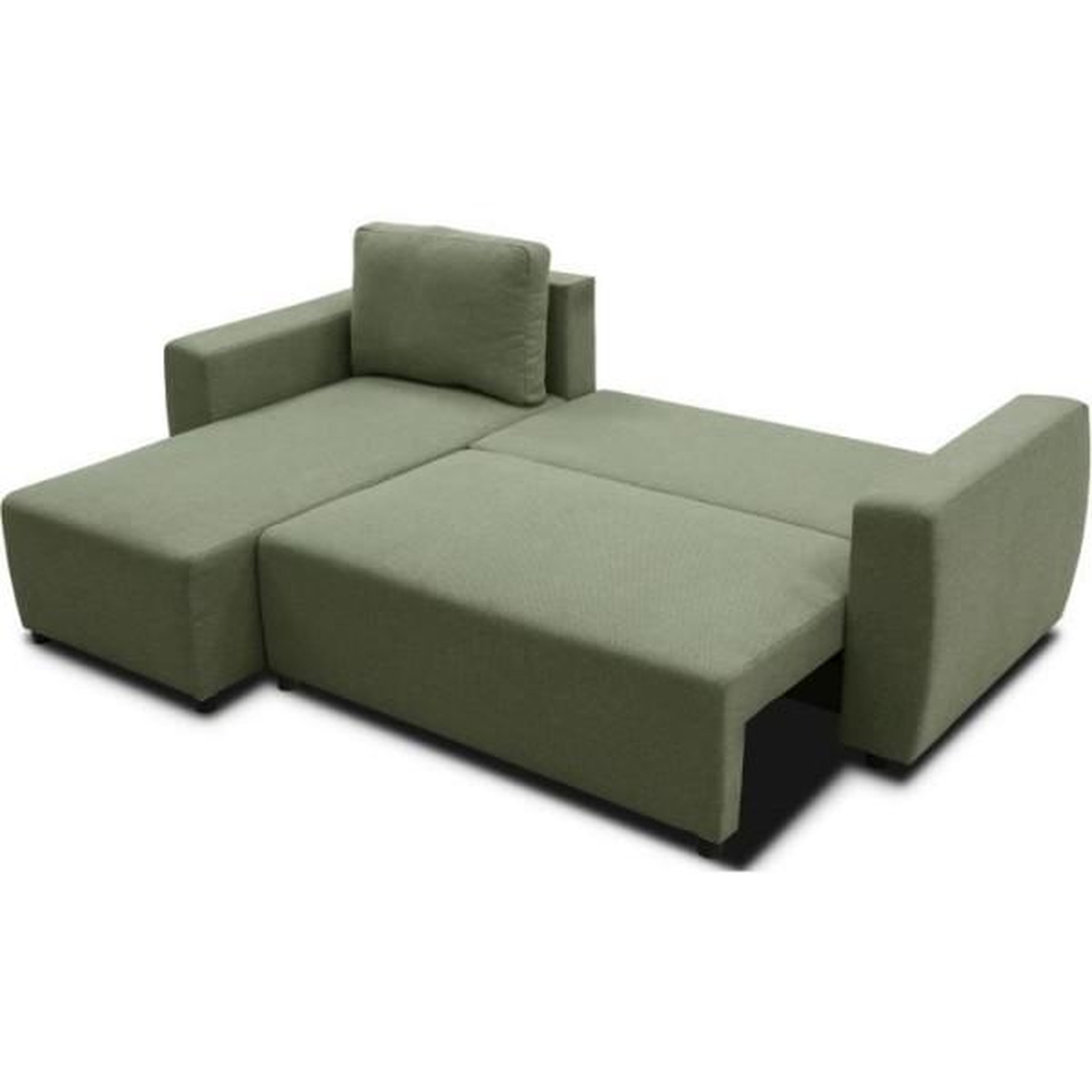 Voir la diapositive 5 : MARKET24 Canapé d'angle convertible réversible 3 a 4 places - PHARELL - Tissu olive - Coffre de rangement - L 224 x P 155 x H 85 cm