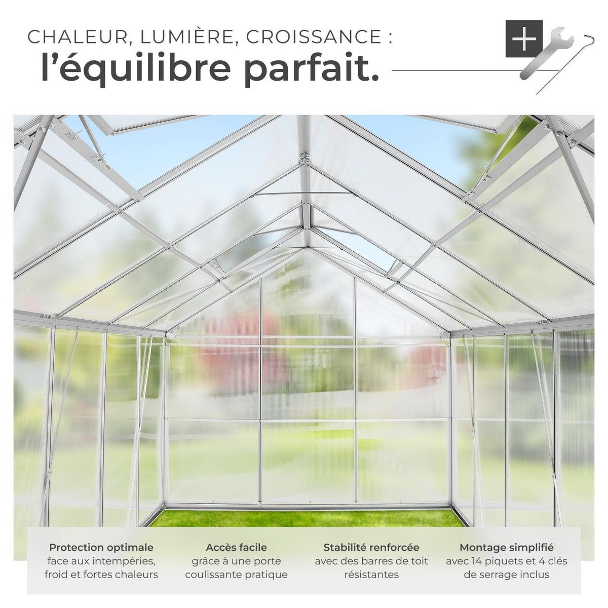 tectake Serre avec fondation 11,13 m³ blanc transparent