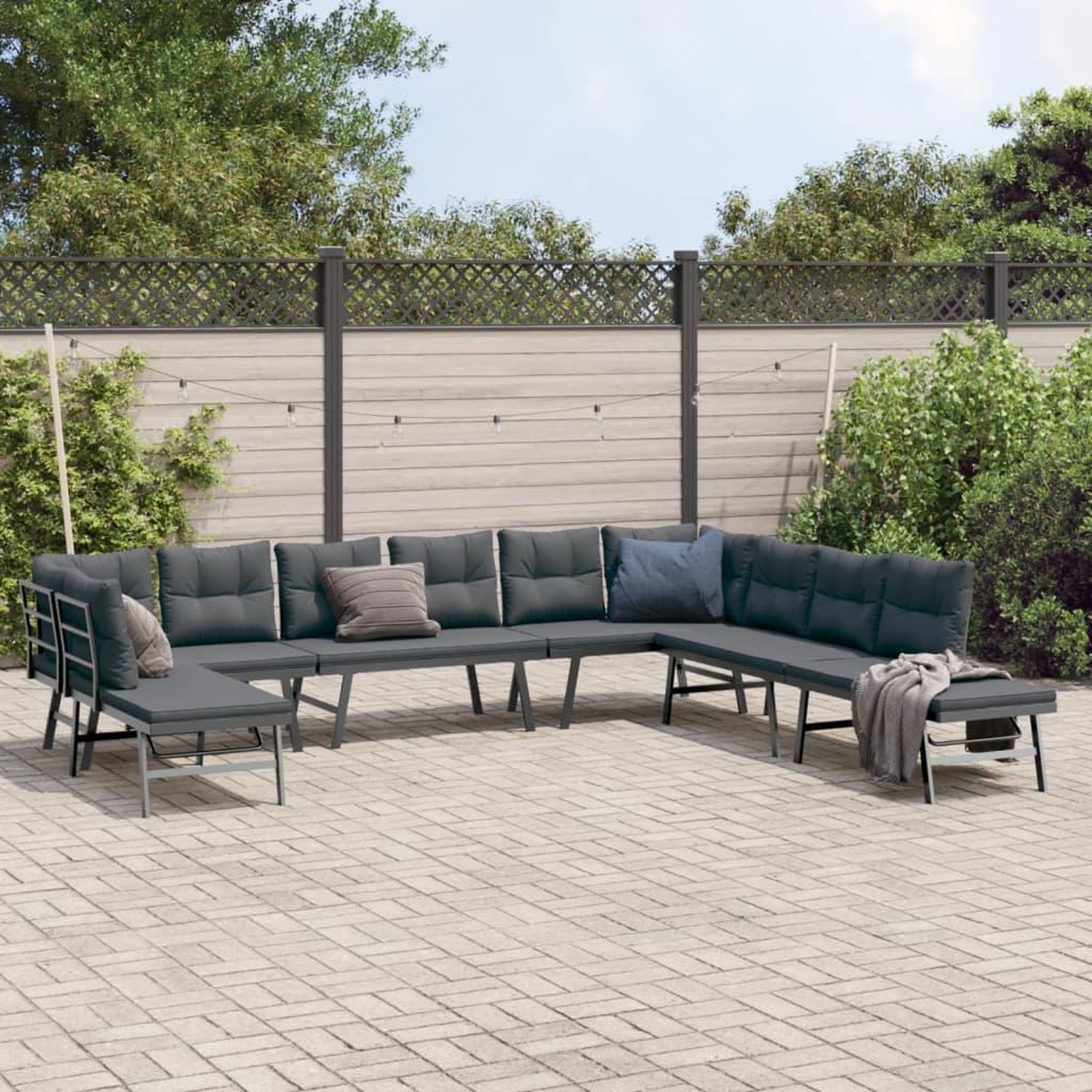 VIDAXL Ensemble de bancs de jardin avec coussins 7 pcs noir