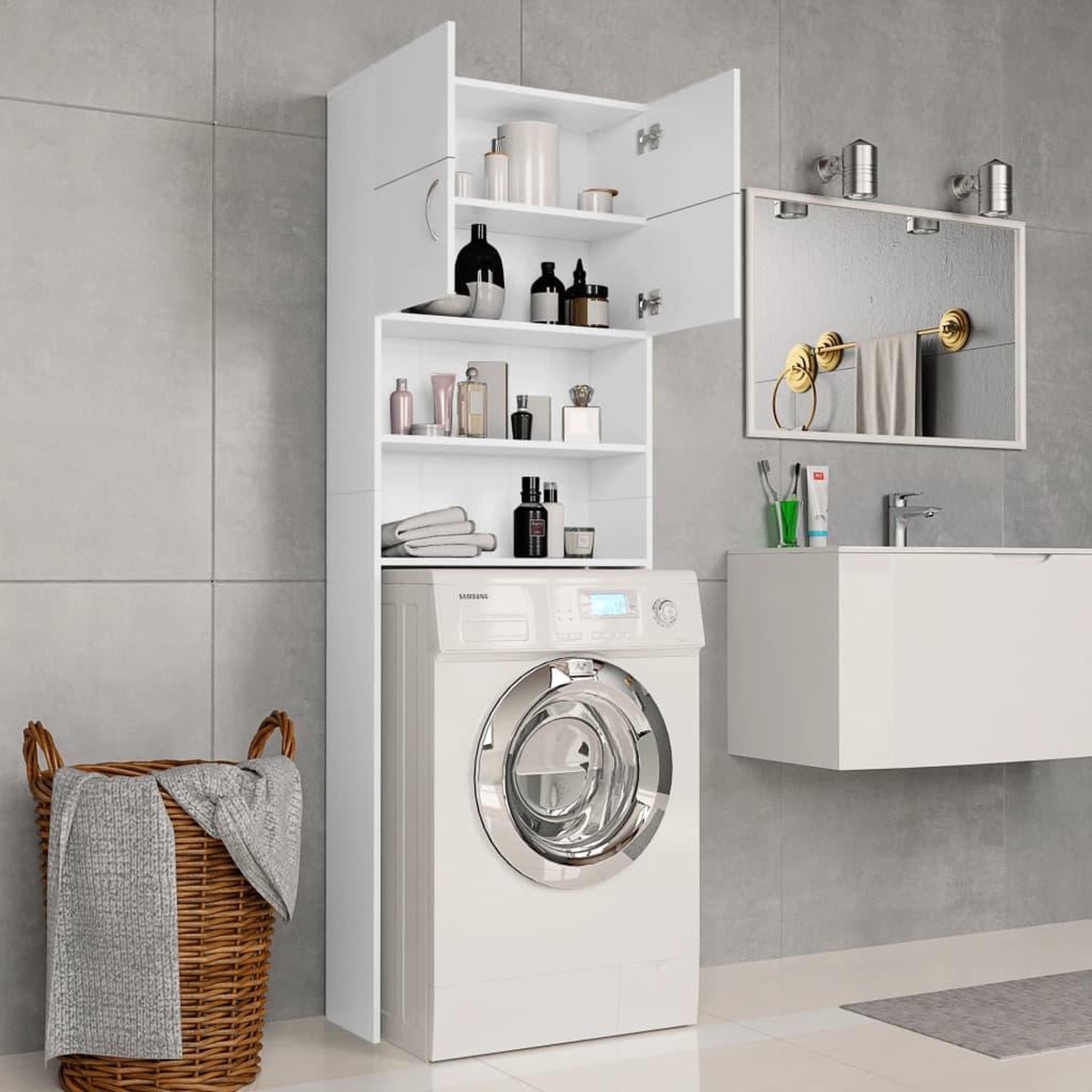 Voir la diapositive 3 : VIDAXL Meuble de machine a laver Blanc 64x25,5x190cm Bois d'ingenierie