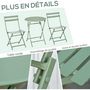 Voir la diapositive 5 : OUTSUNNY Salon de jardin bistro pliable - table ronde Ø 60 cm avec 2 chaises pliantes - métal thermolaqué vert d'eau
