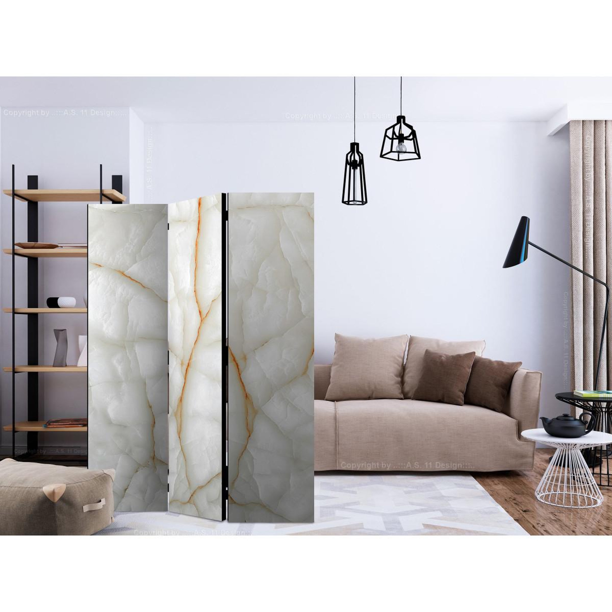 Voir la diapositive 2 : Paris Prix Paravent 3 volets  white marble  135x172cm