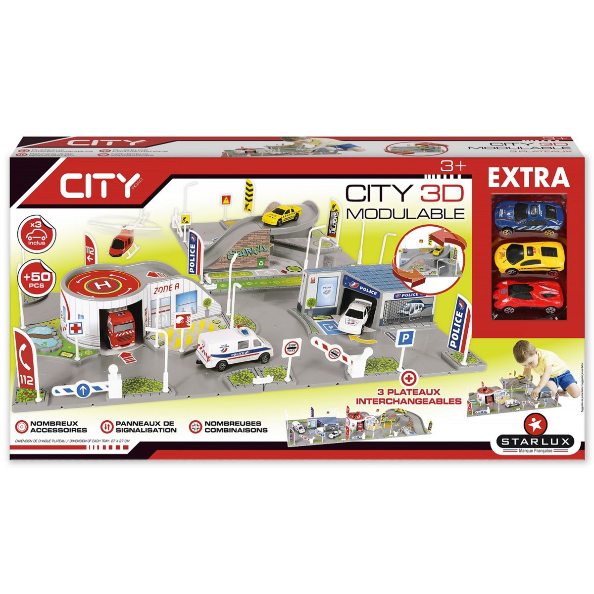 MBI Coffret die cast city 3D - 3 plaques plus promo 3 véhicules 