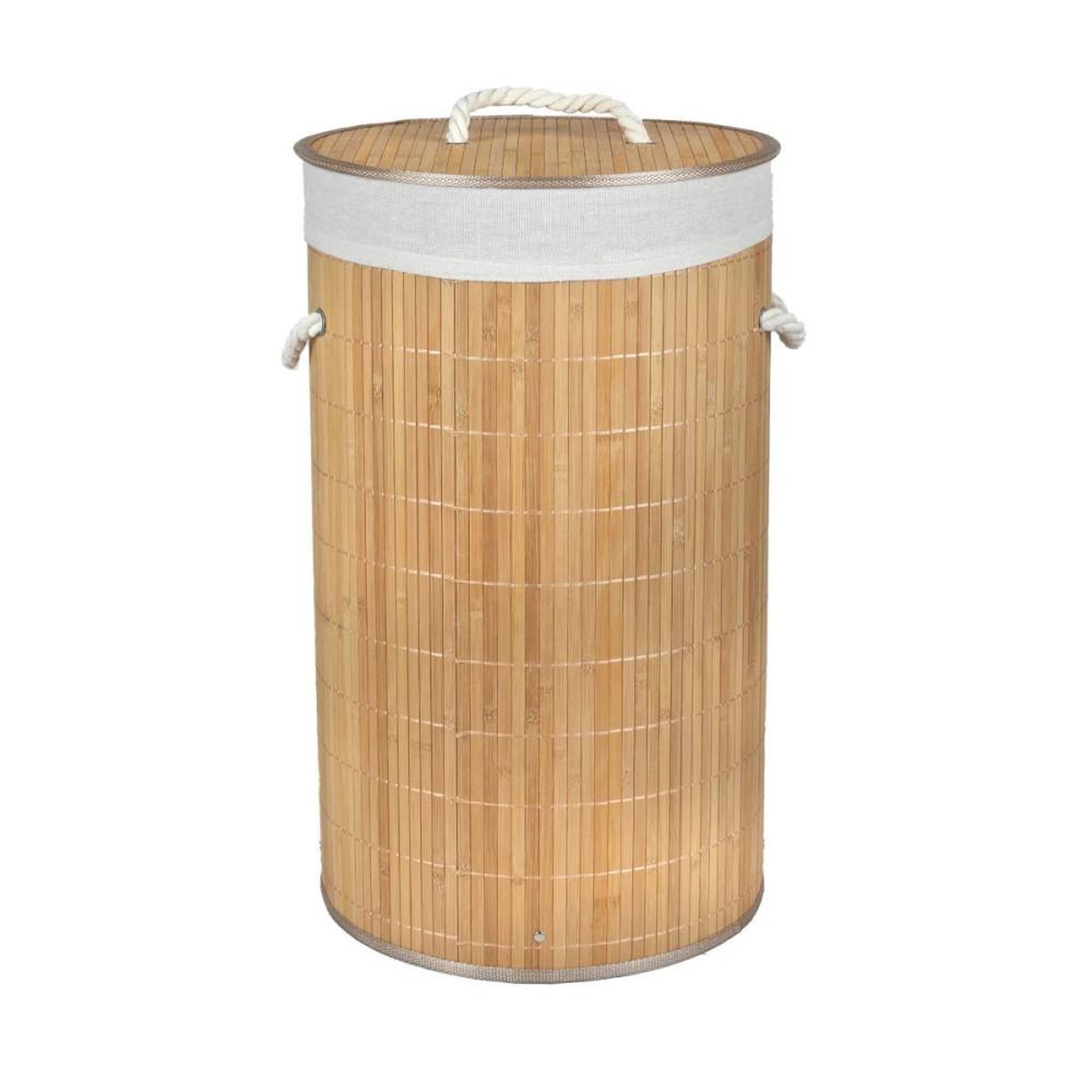 FORNORD Panier à linge rond en bambou avec couvercle