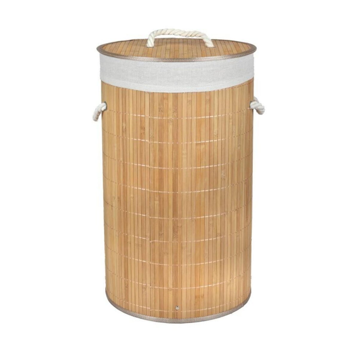 FORNORD Panier à linge rond en bambou avec couvercle