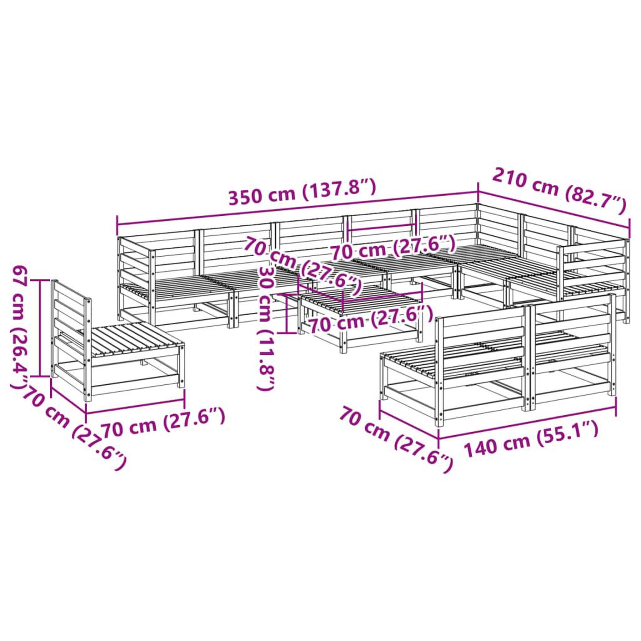 Voir la diapositive 6 : VIDAXL Salon de jardin 11 pcs bois massif sapin de douglas