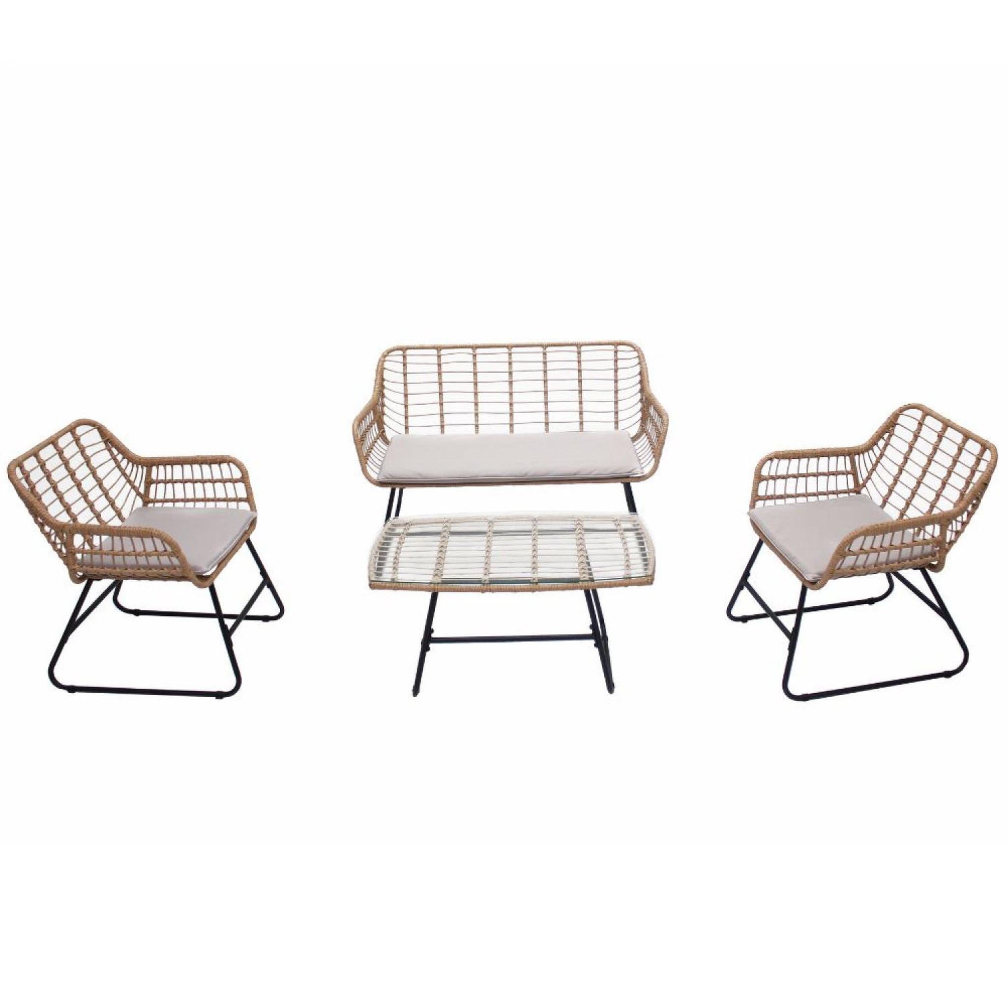 CONCEPT USINE Salon de jardin 4 places en rotin et acier beige et noir parea