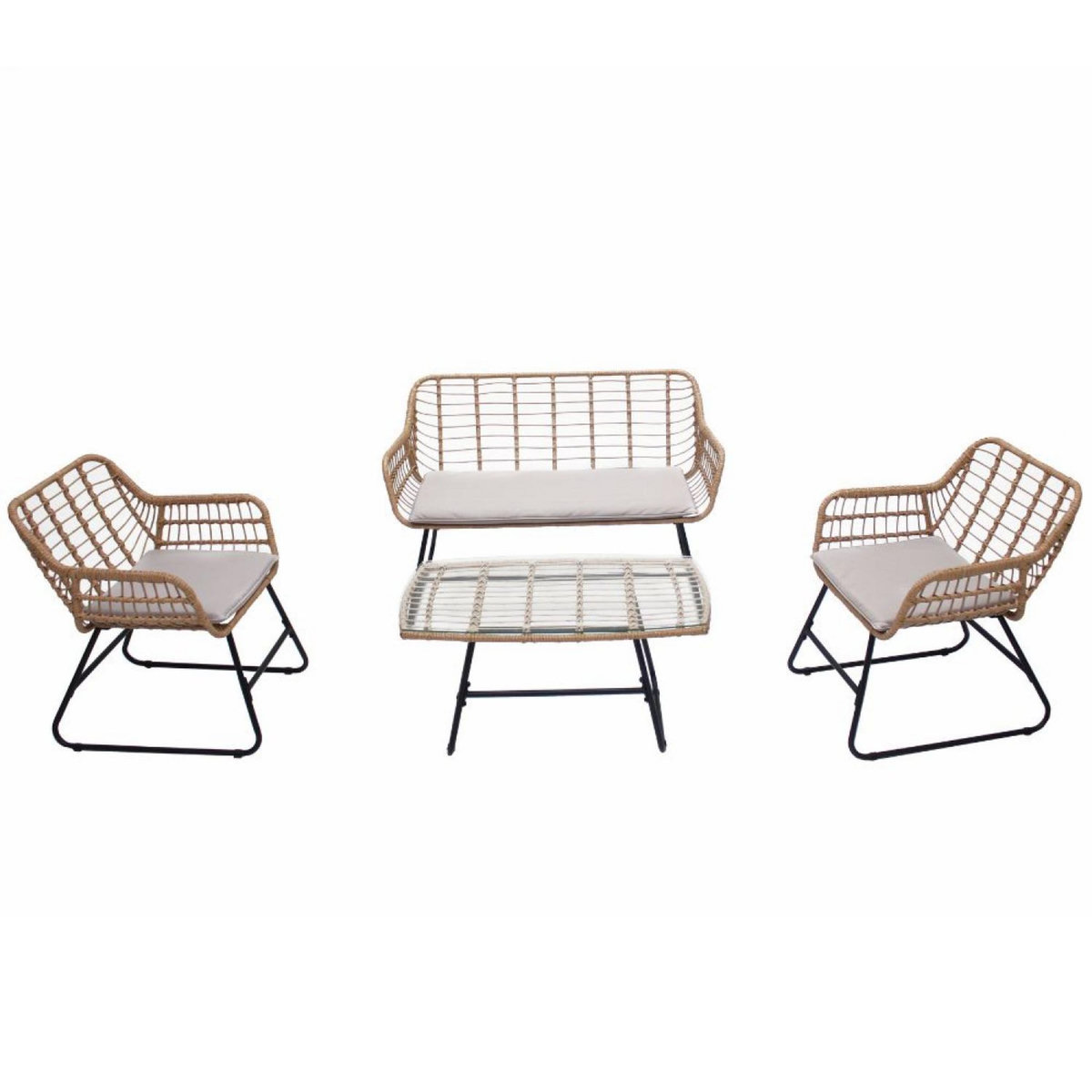 CONCEPT USINE Salon de jardin 4 places en rotin et acier beige et noir PAREA