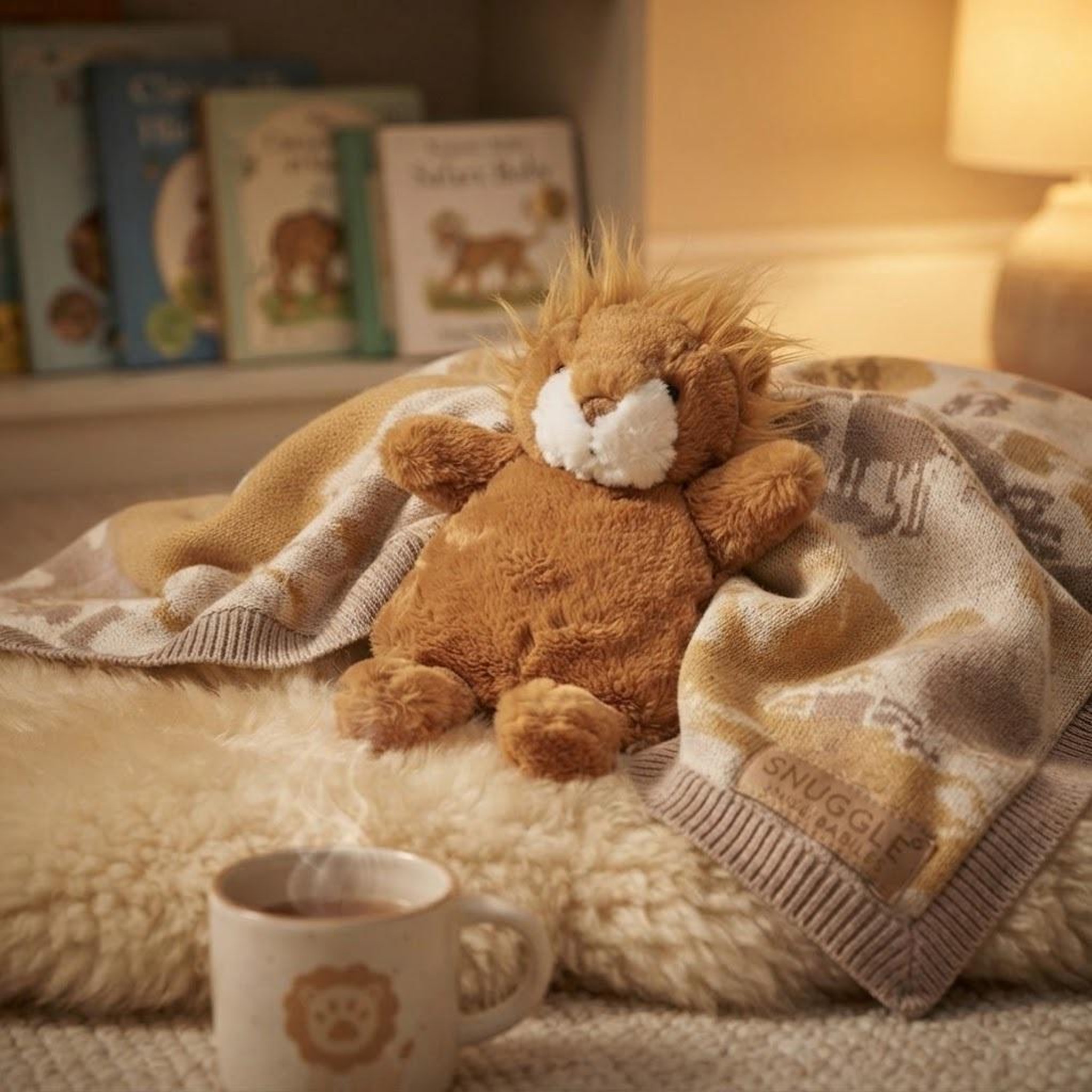 Voir la diapositive 2 : Eden Bouillotte peluche lion lavande et blé