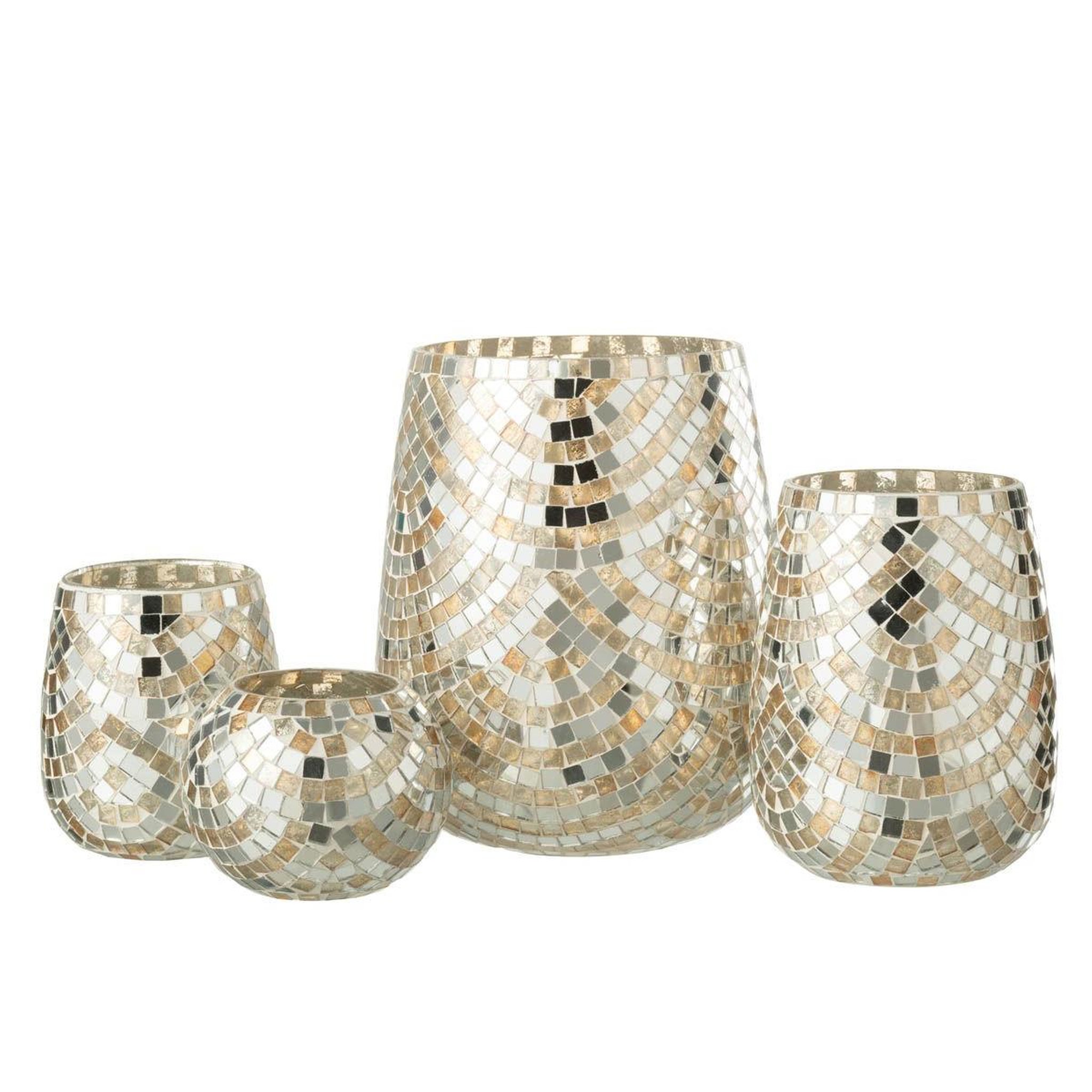 Voir la diapositive 4 : J-LINE Photophore Mosaïque  Linda  21cm Argent & Or