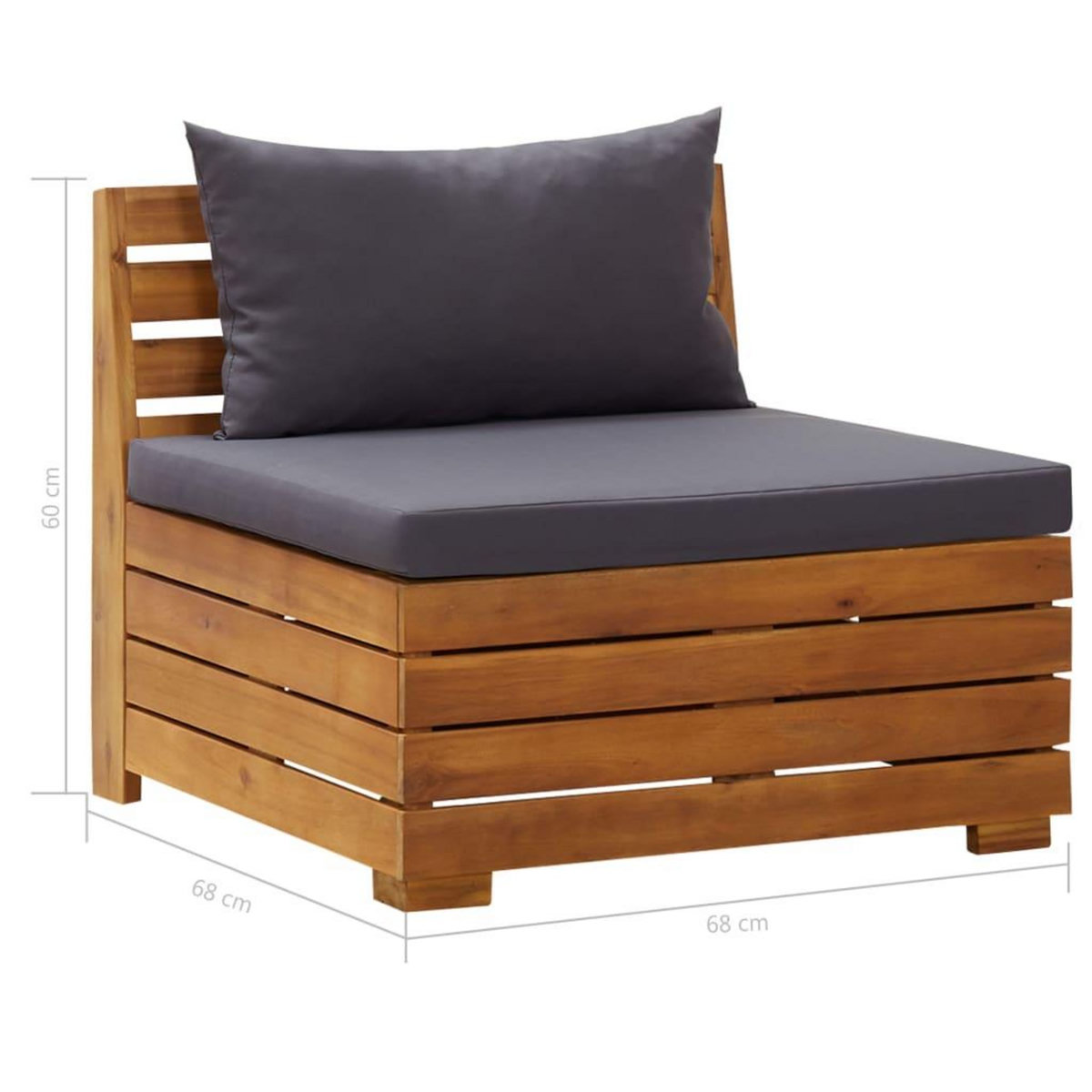 VIDAXL Canape central sectionnel 1 pc et coussins Bois d'acacia massif