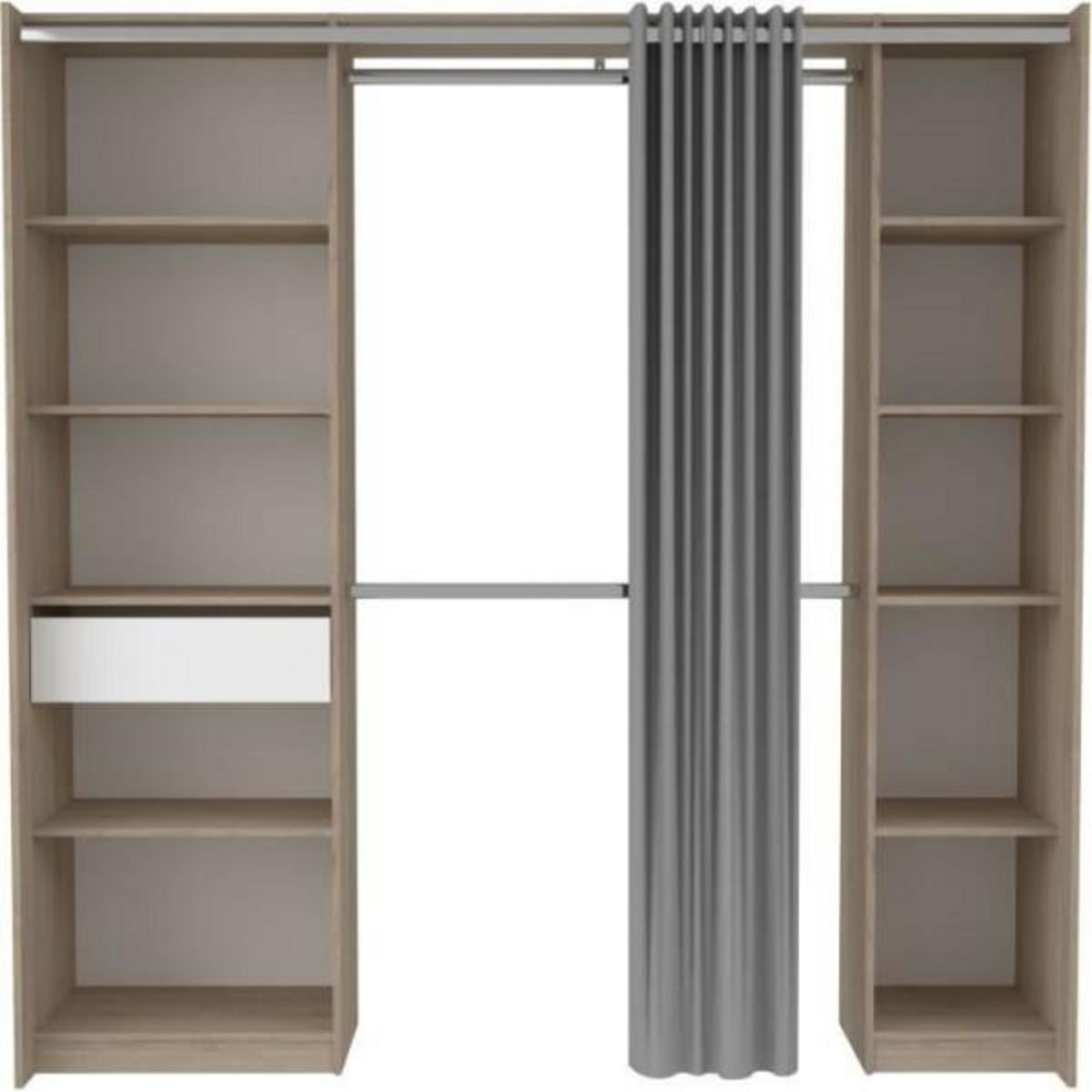 EKIPA EKIPA - Kit Dressing - 2 Colonnes - 1 tiroirs - 10 étageres - Décor Chene dakota blanc - 198 x 200,3 x 50 cm - GARANCE