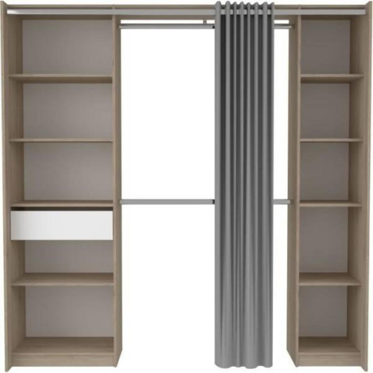 EKIPA EKIPA - Kit Dressing - 2 Colonnes - 1 tiroirs - 10 étageres - Décor Chene dakota blanc - 198 x 200,3 x 50 cm - GARANCE