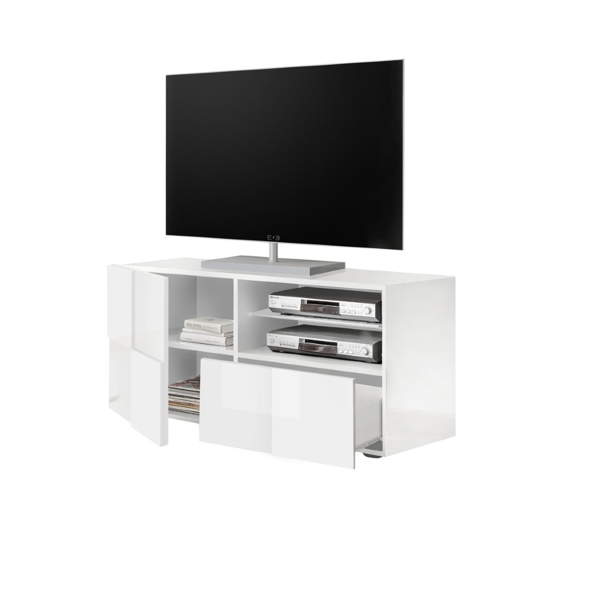 JLC KREATION Meuble tv design laqué blanc 120cm mado