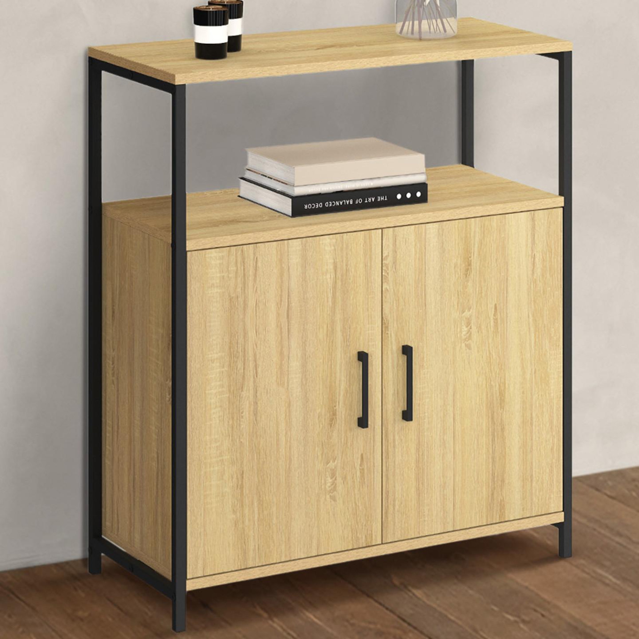 Voir la diapositive 4 : ID MARKET Buffet d'appoint 1 niche et 2 portes 70 cm DETROIT design industriel