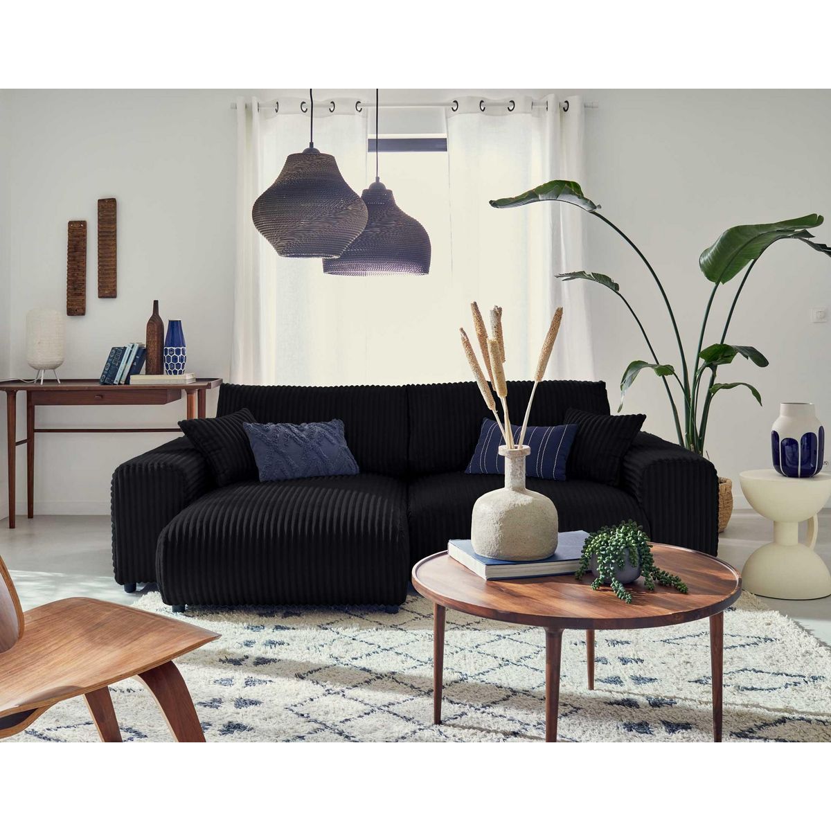 LISA DESIGN Garance - canapé d'angle réversible - 4 places - en velours côtelé grosses côtes