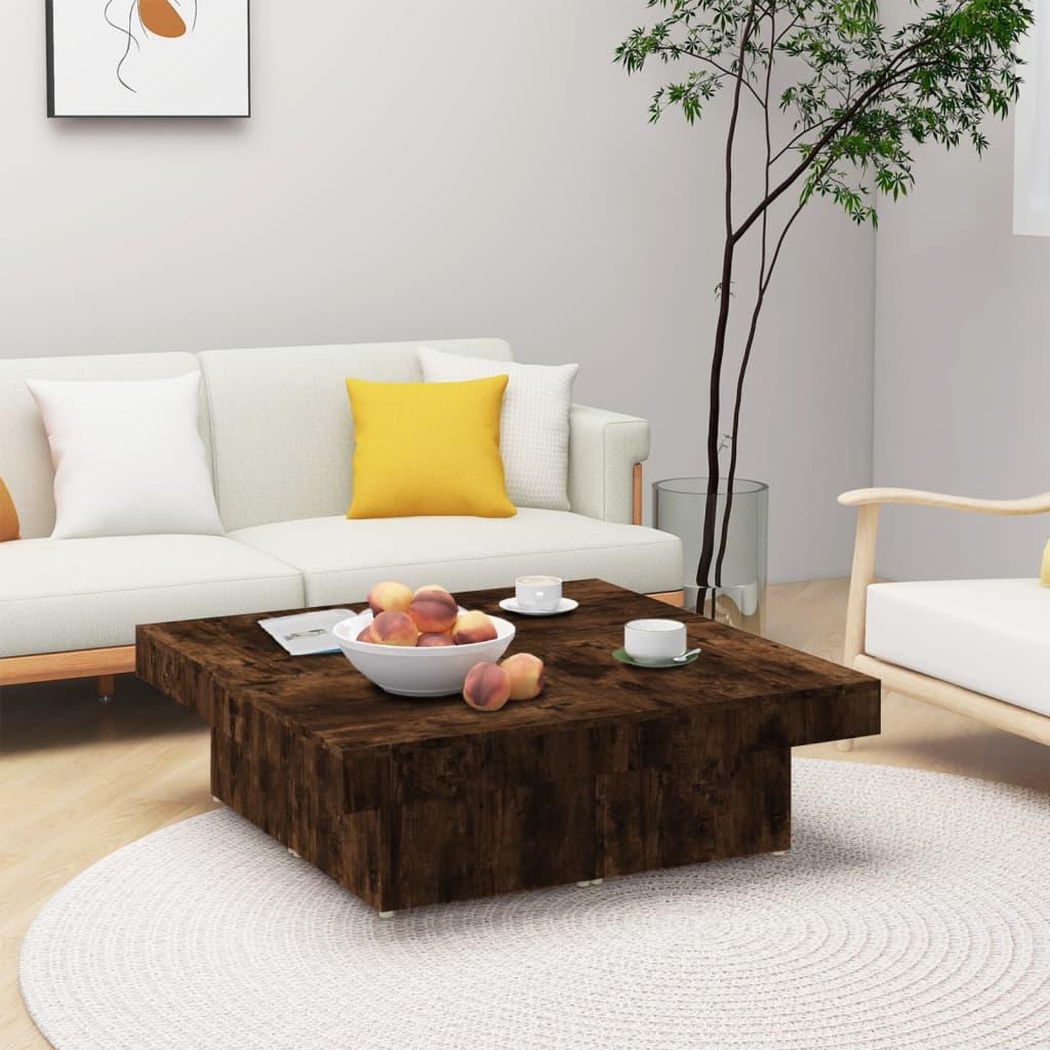 Voir la diapositive 1 : VIDAXL Table basse Chene fume 90x90x28 cm Bois d'ingenierie