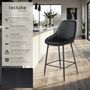 Voir la diapositive 2 : tectake Chaise de bar rembourrée avec une housse douce Aspect velours noir/noir Ensemble de 2 pièces